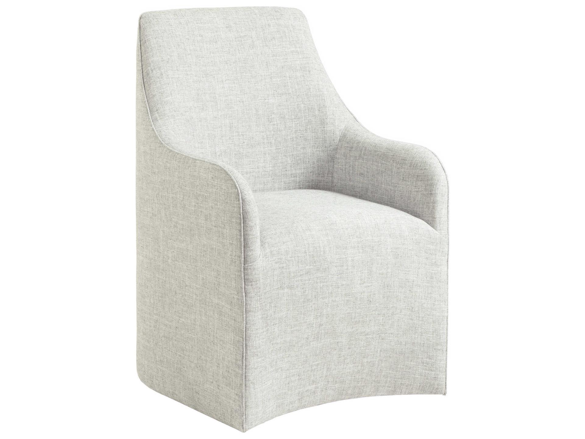 Riley Upholstered Dining Armchair in Natural Gray Fabric with Casters