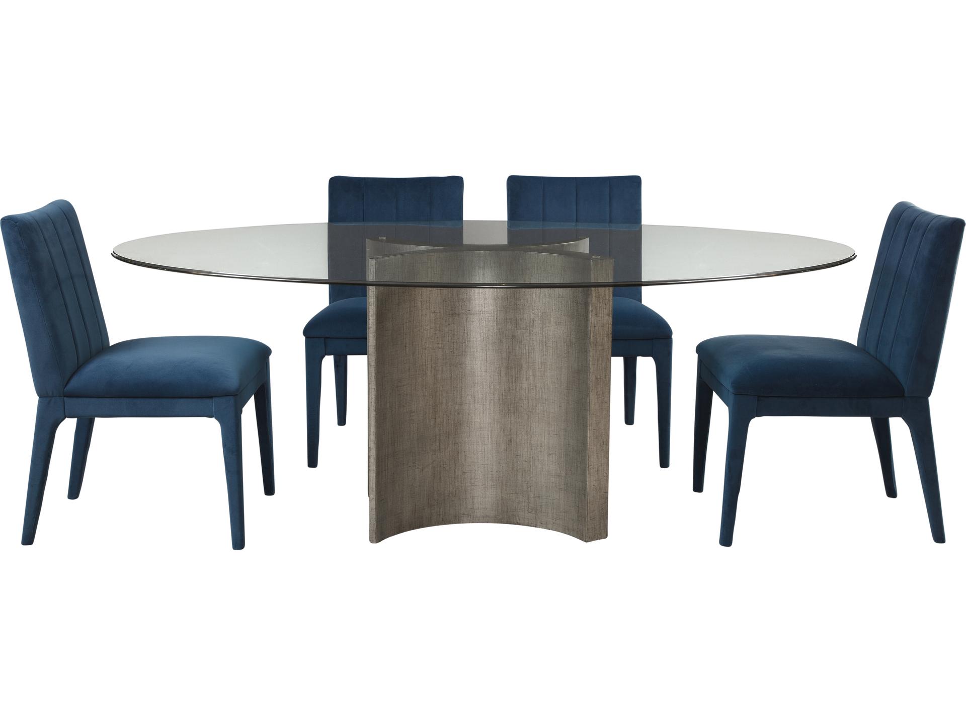 Symmetry 78-Inch Oval Dining Table in Antique Silver and Glass