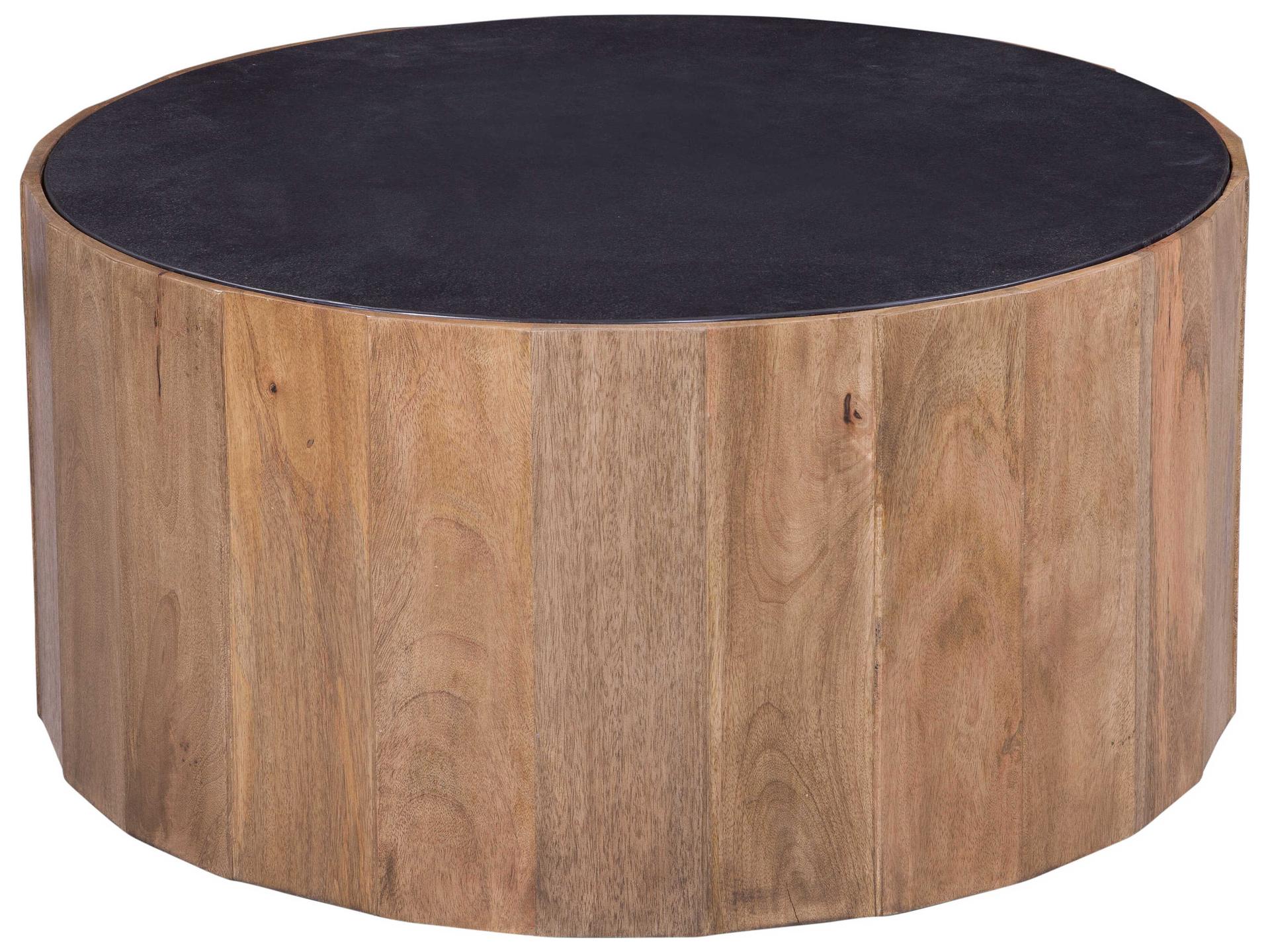 Adrienne Round Coffee Table with Sandblasted Black Marble Top