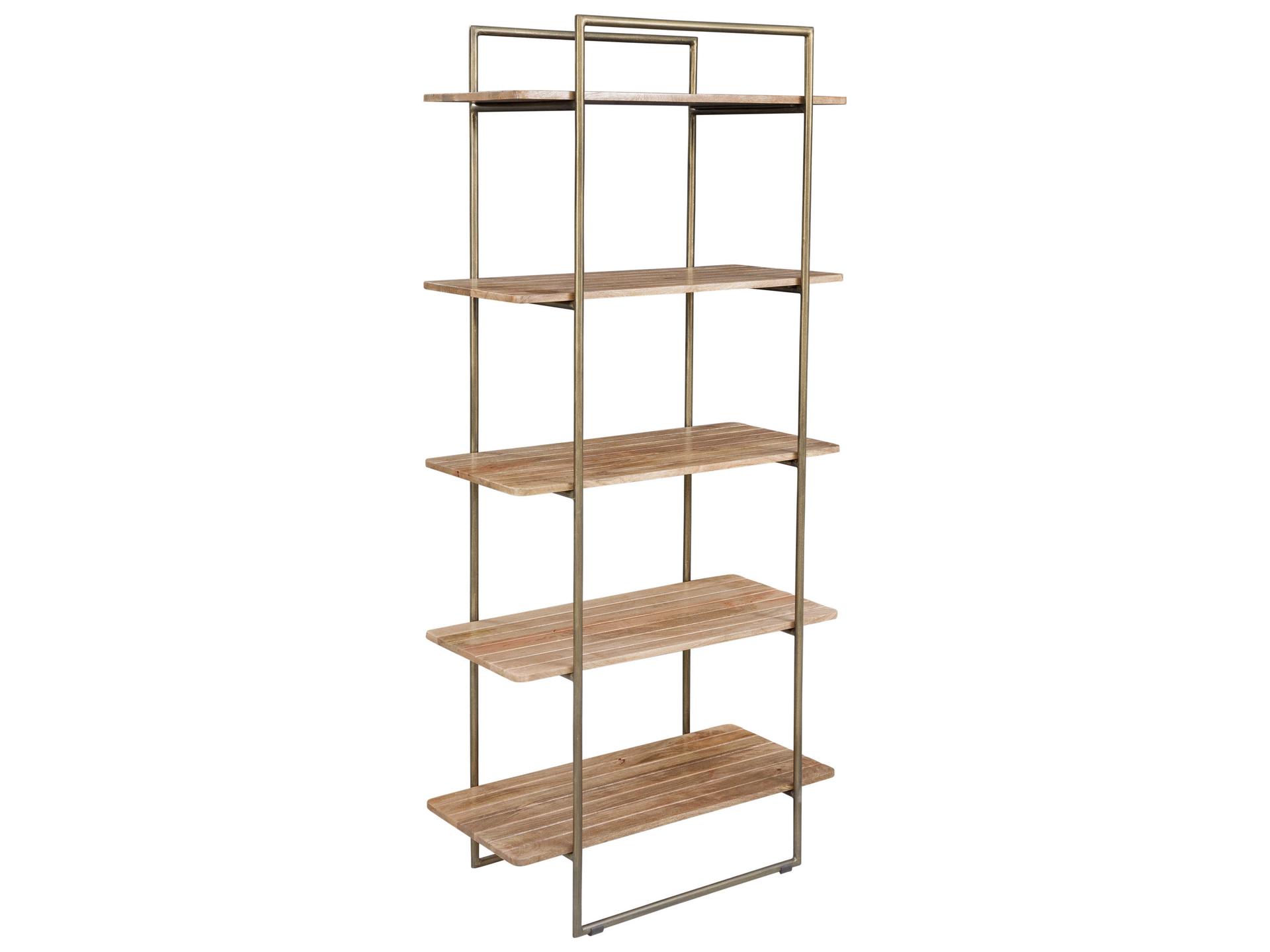 Adrienne 5-Shelf Mango Wood and Iron Etagere in Antique Brass and Brown
