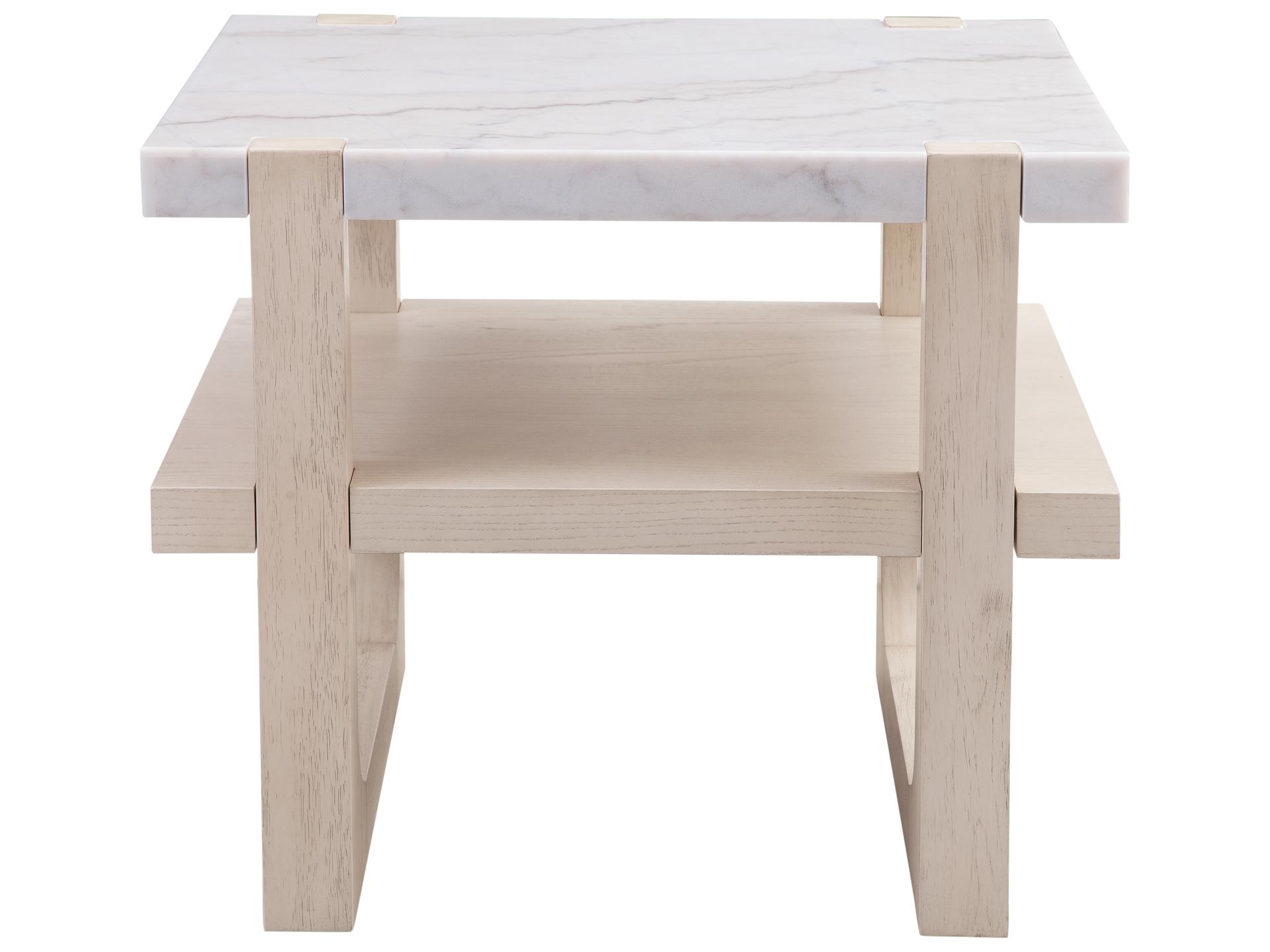 Newport Rectangular End Table in Sunbleached Ash with White Marble Top