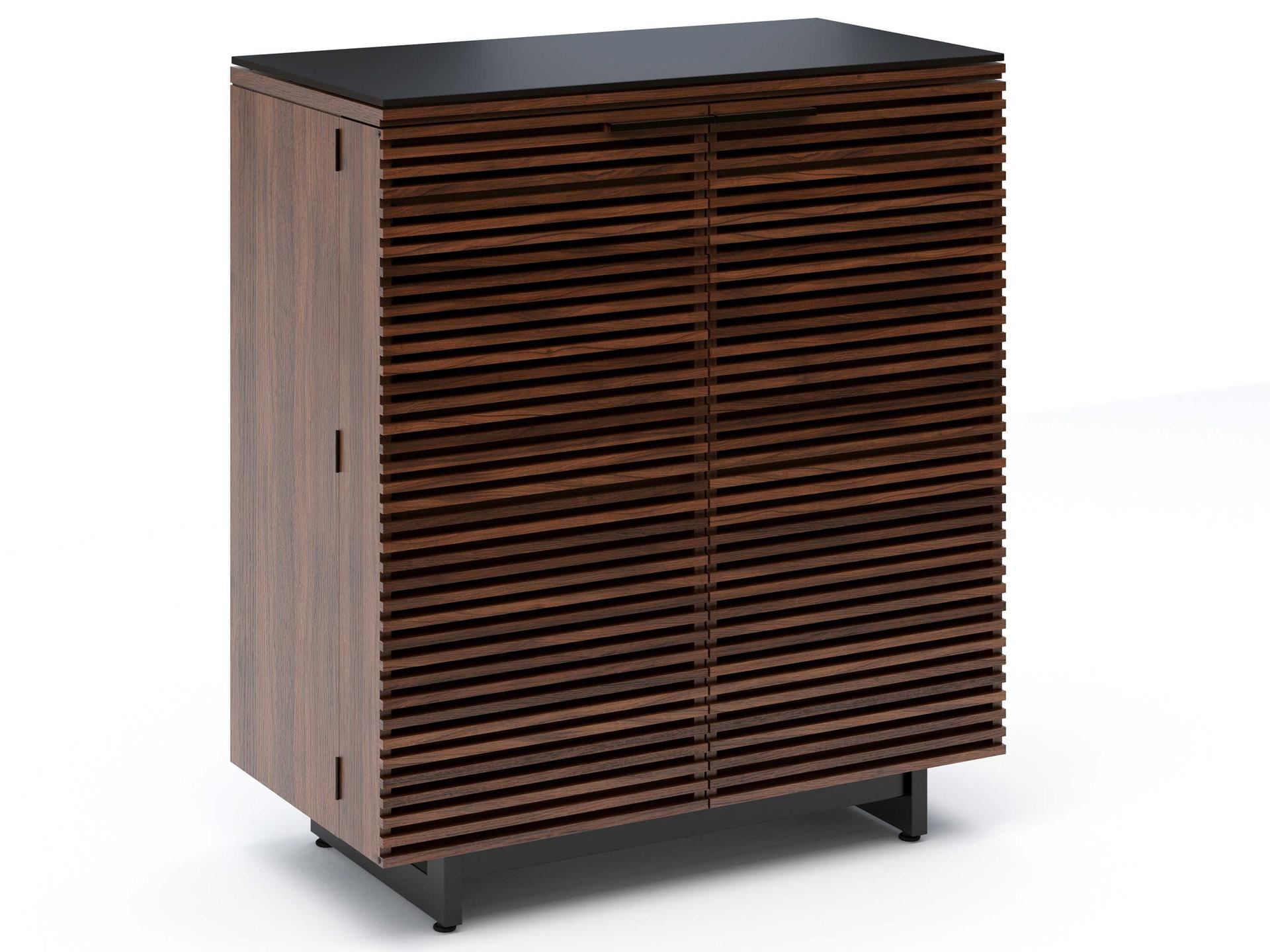 Corridor Louvered Door Bar Cabinet in Chocolate Stained Walnut