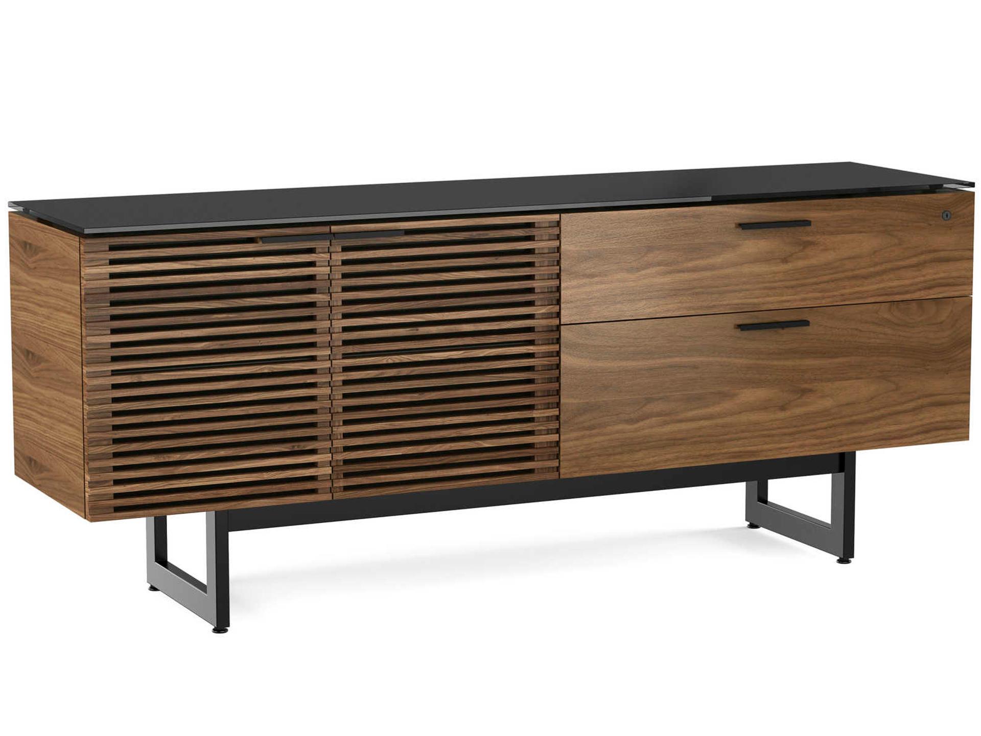Corridor Storage Credenza Natural Walnut Glass Top
