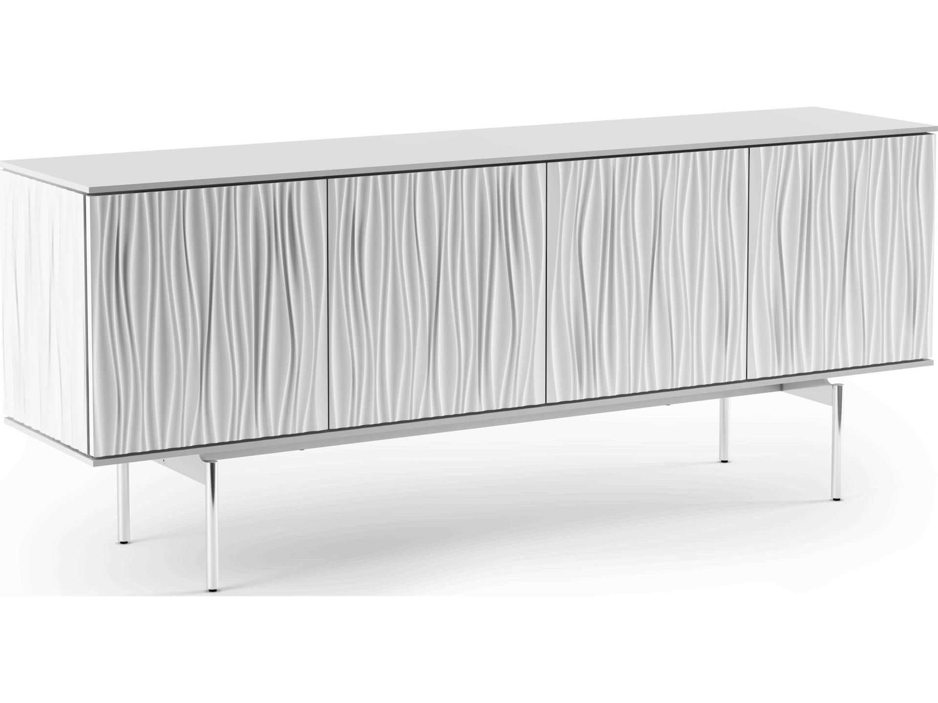 Tanami 79-Inch Media Console Storage Credenza in Satin White with Polished Stainless Steel Legs