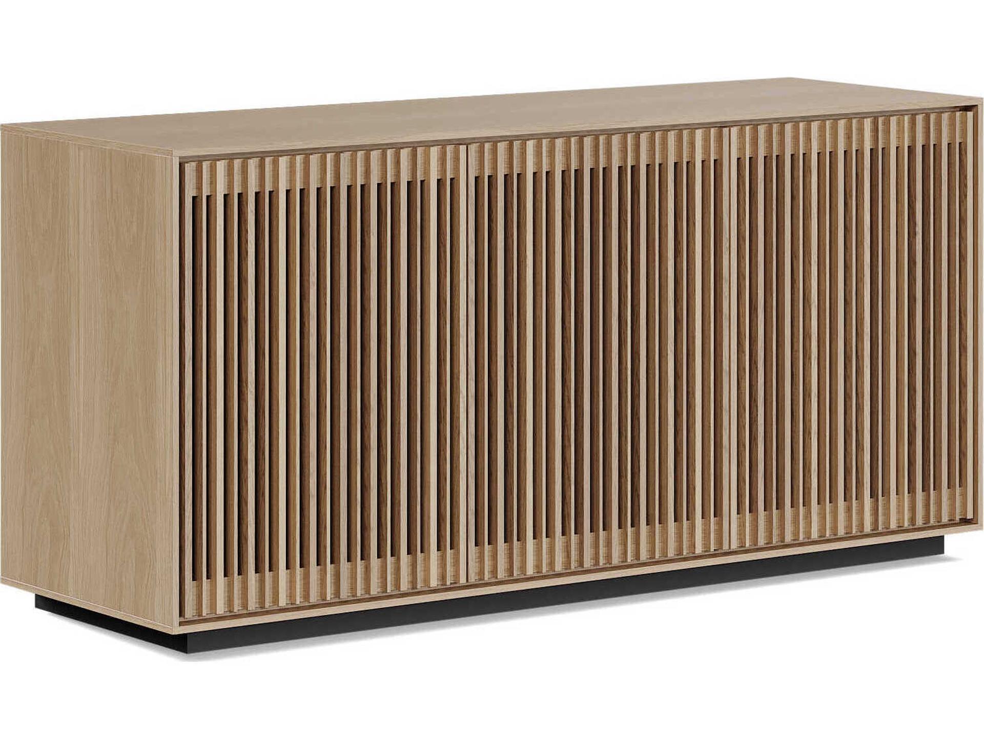 Profile 3 Door Media Storage Console Washed Oak Slatted Doors
