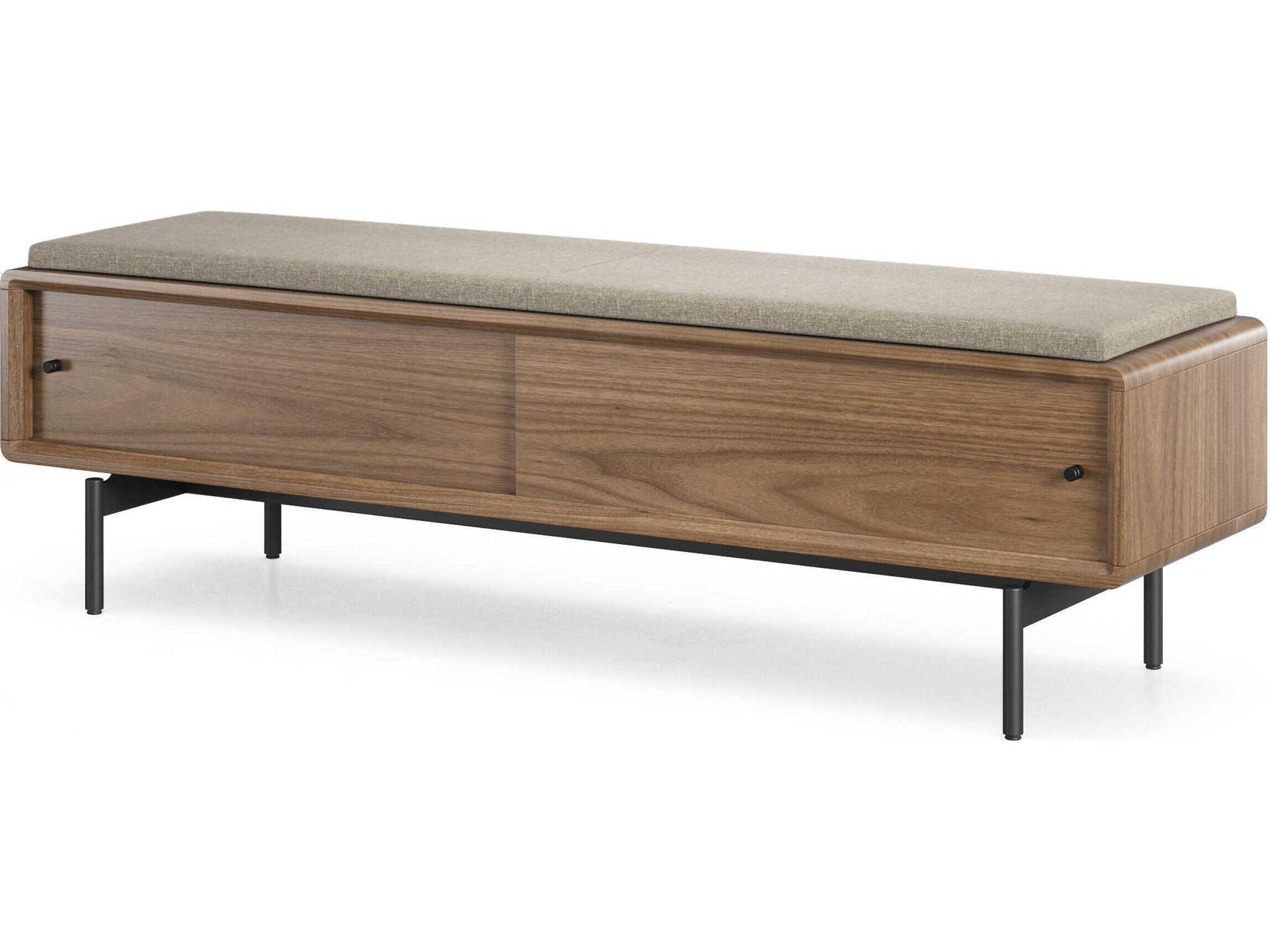 Linq Natural Walnut Pecan Brown Upholstered Accent Bench