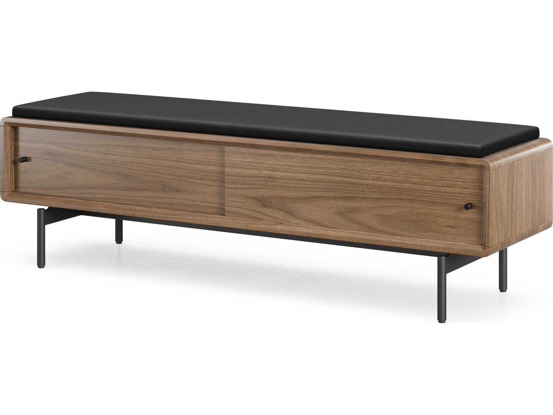 Linq Natural Walnut Pepper Brown Leather Accent Bench