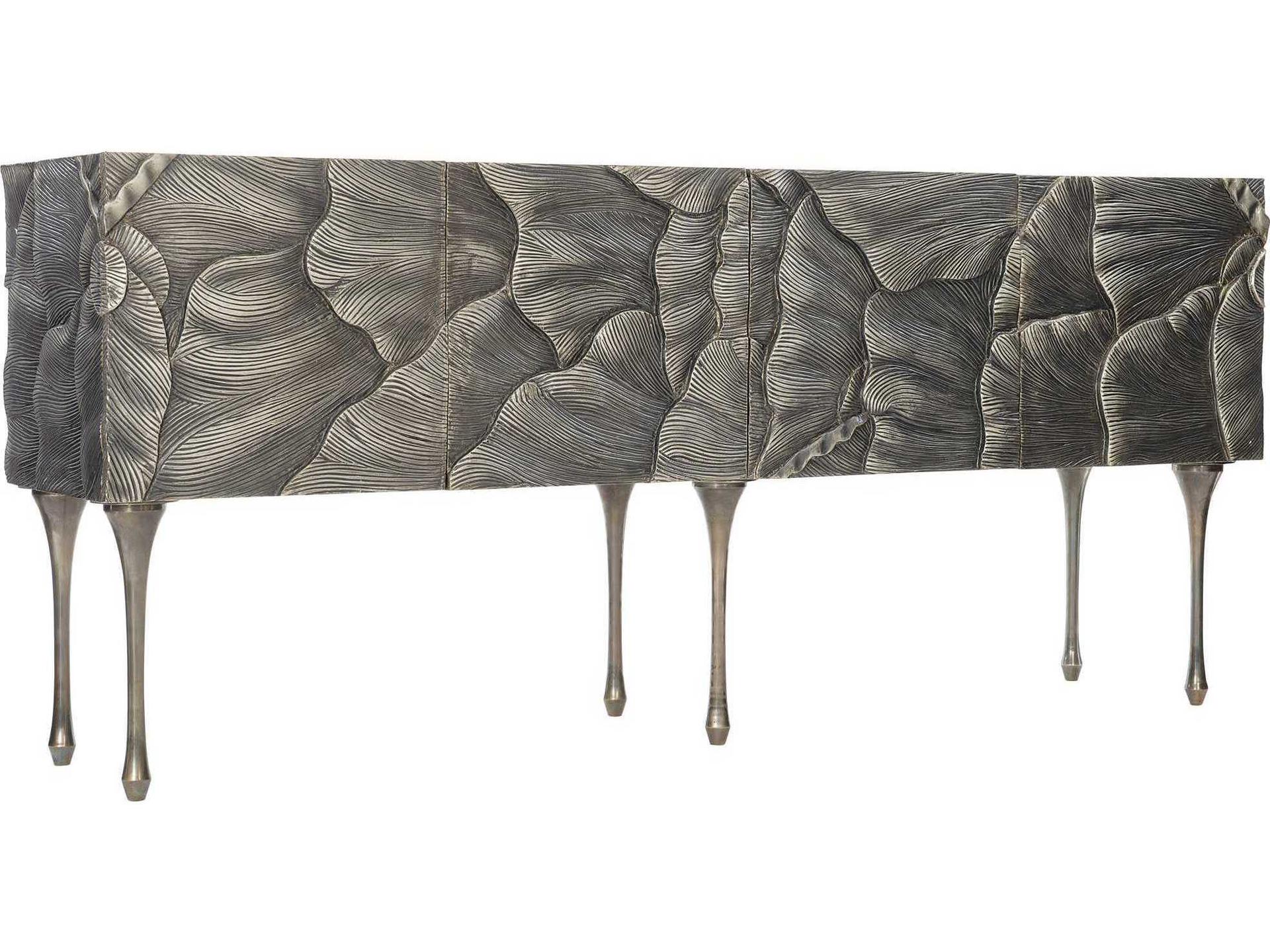 Interiors Flora Entertainment Credenza in Antique Silver with Floral Motif