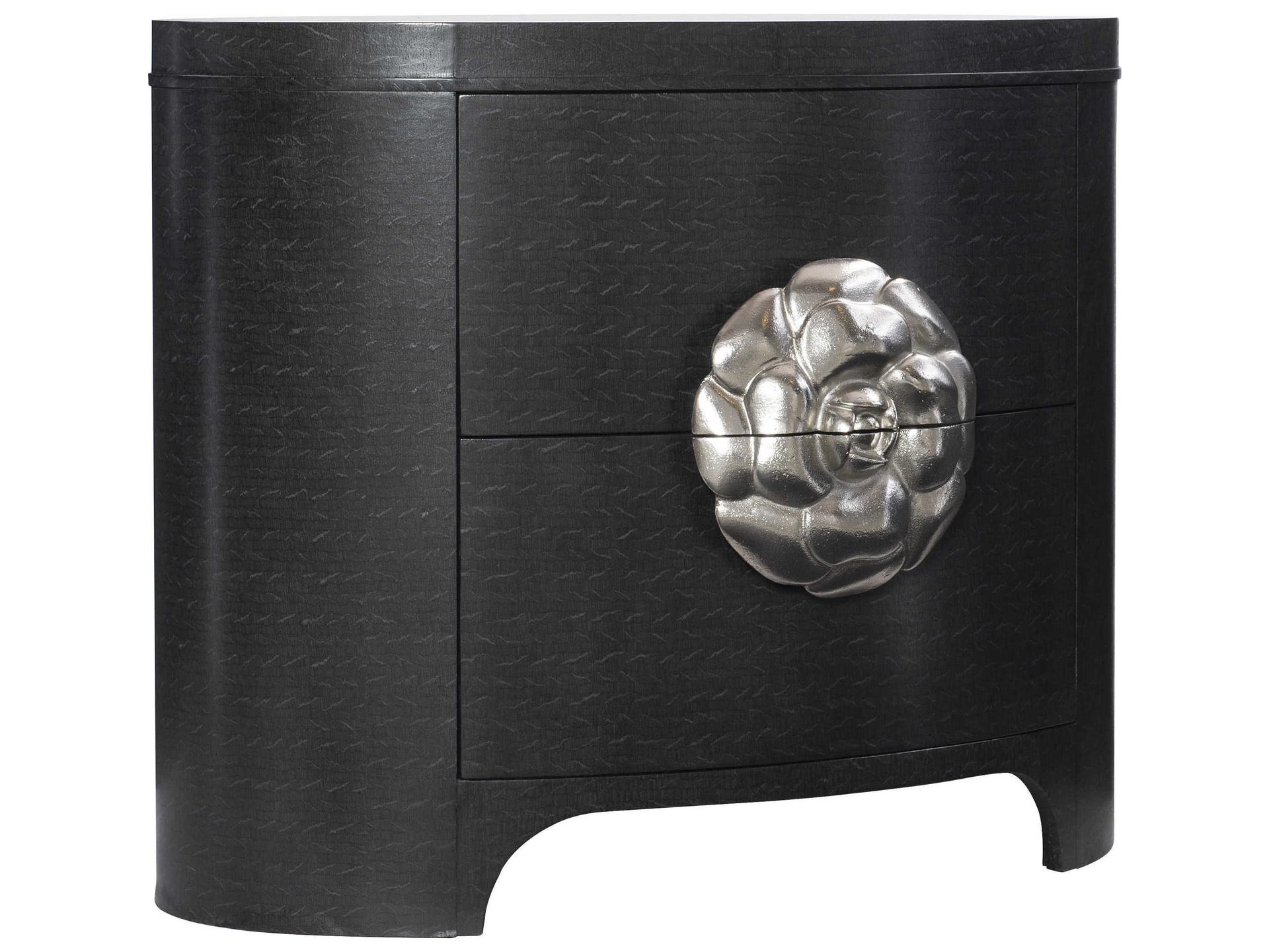 Silhouette Oval Nightstand in Figured Onyx with Floral Pull