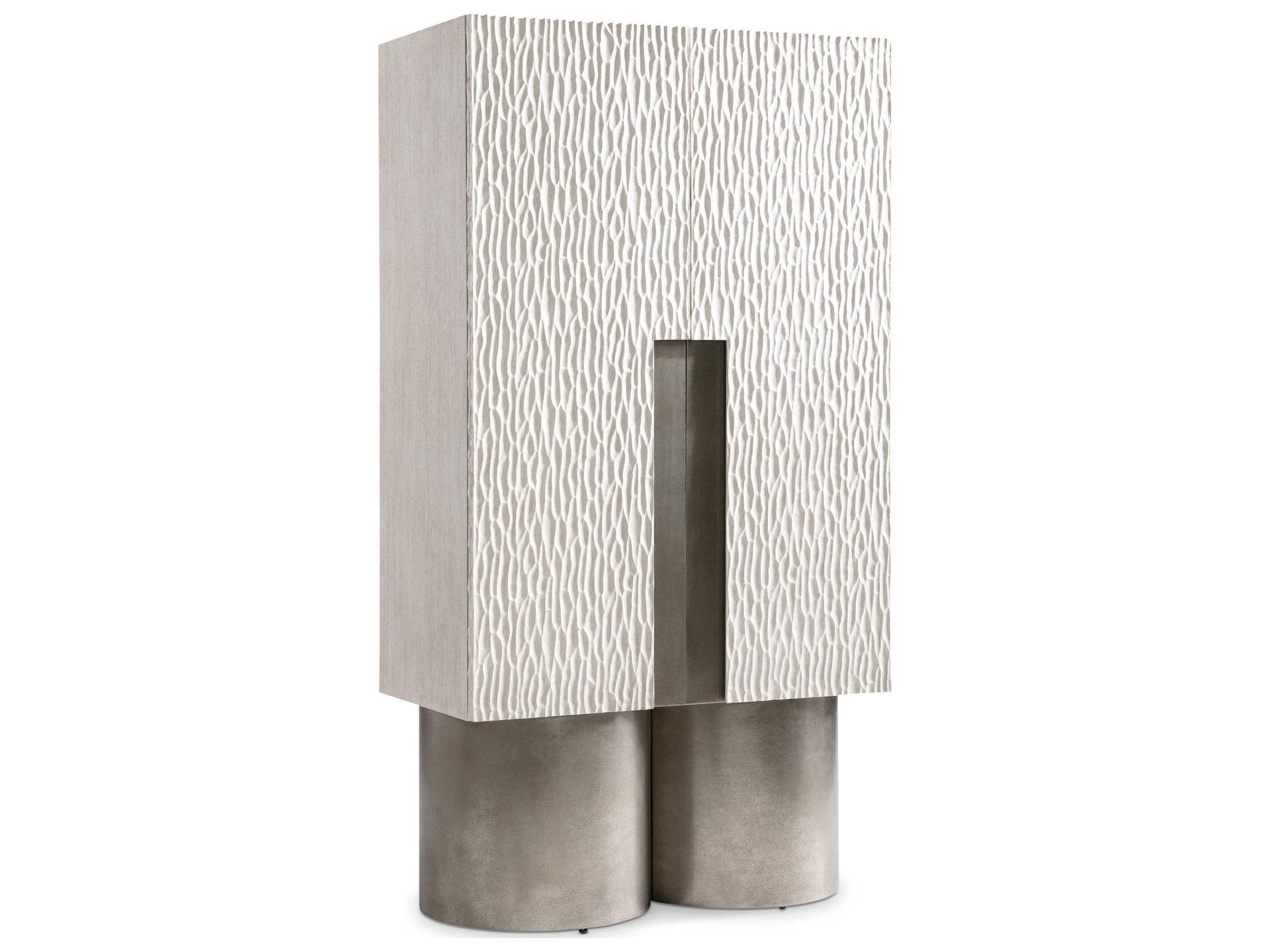 Solaria Bar Cabinet with Weathered Bone Finish and Chiseled Doors