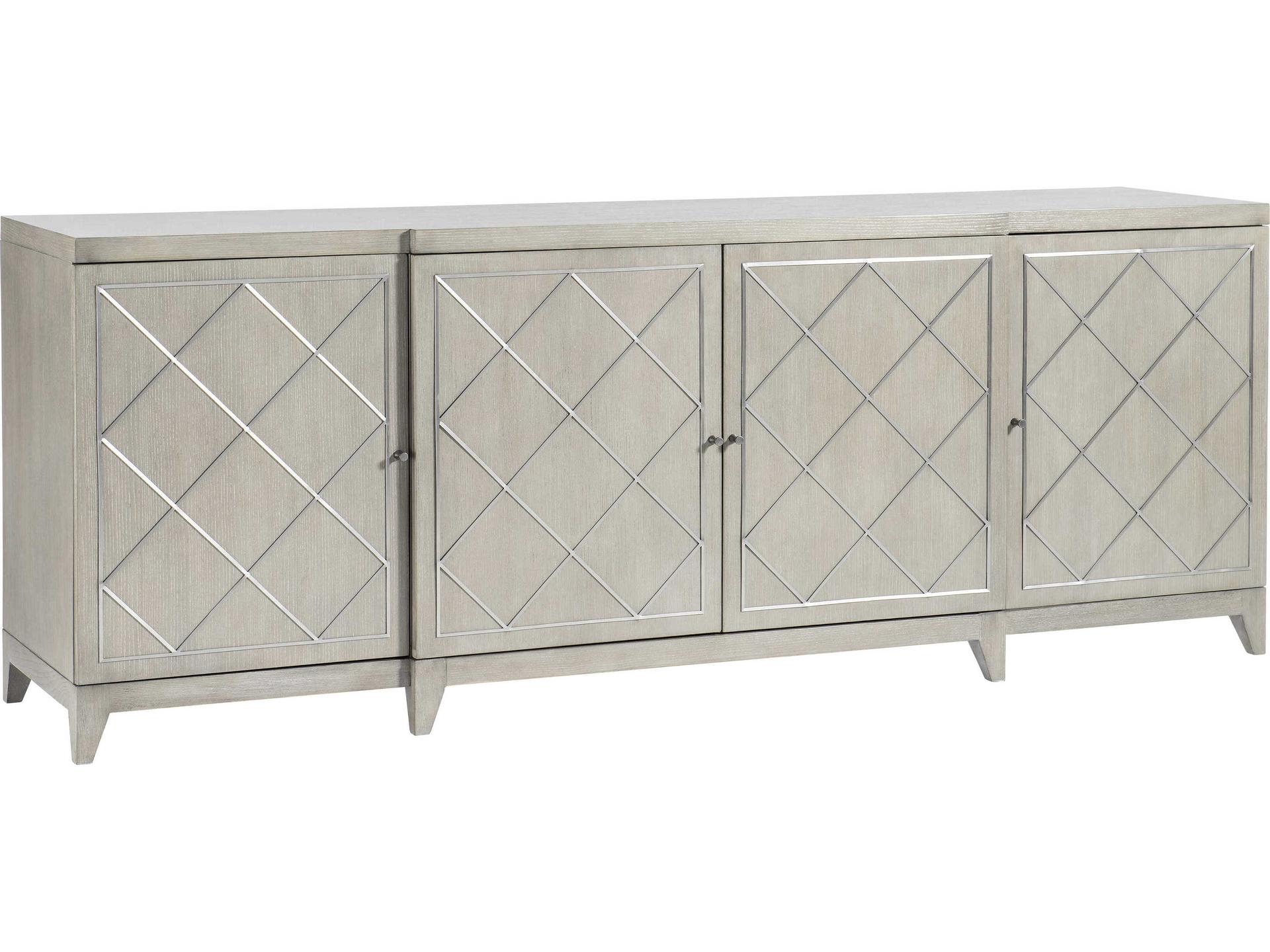Cornelia Four-Door Ash Wood Entertainment Credenza with Brushed Stainless Steel