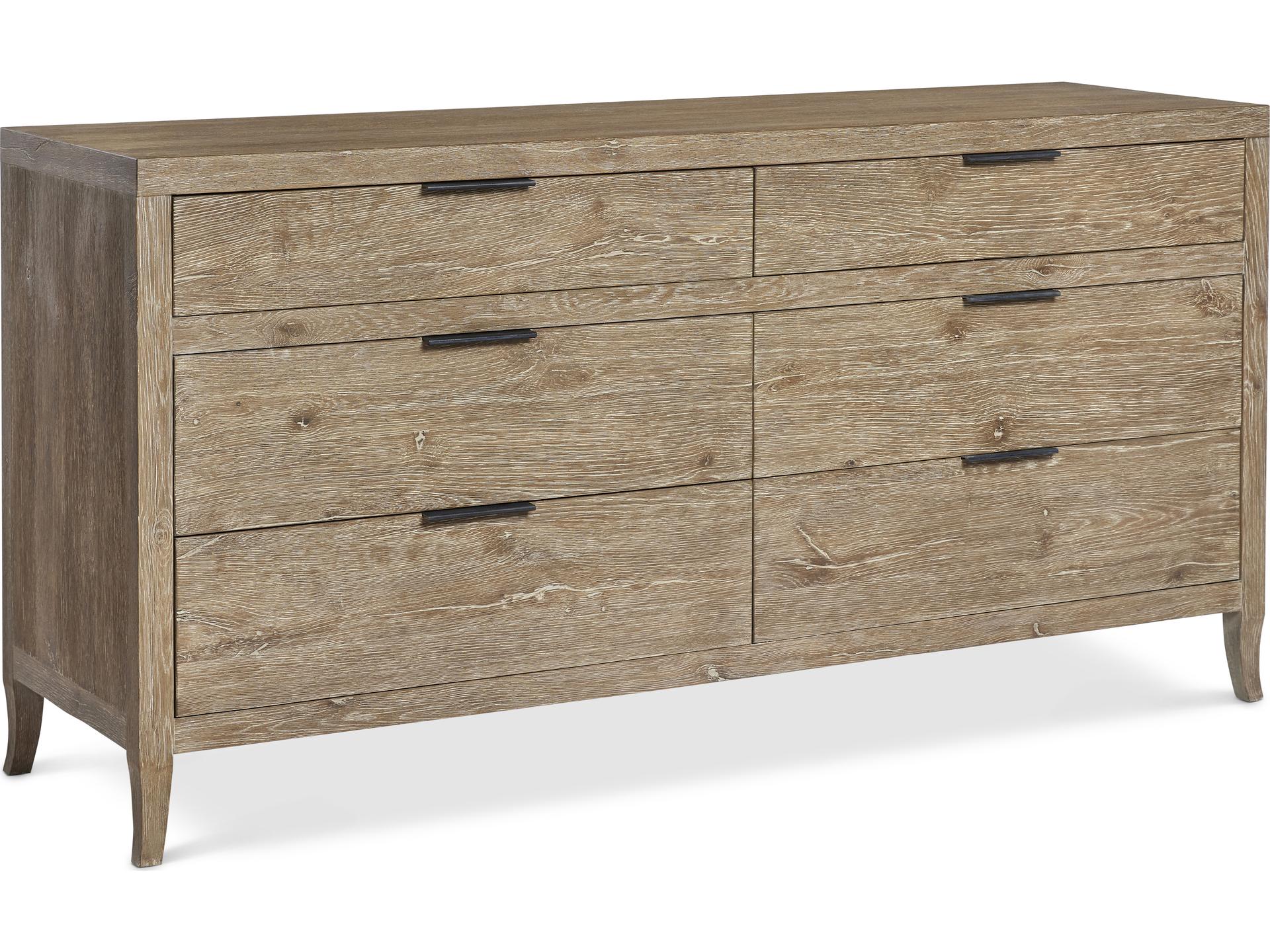Tribeca 6-Drawers Brown Oak Wood Double Dresser