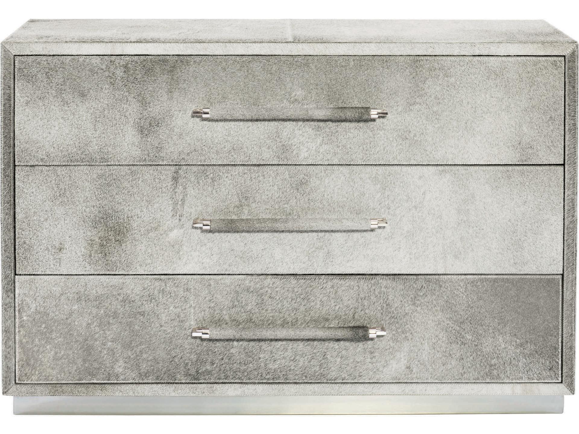Parkin 3-Drawer Chest in Gray Hair-on-Hide with Polished Stainless Steel
