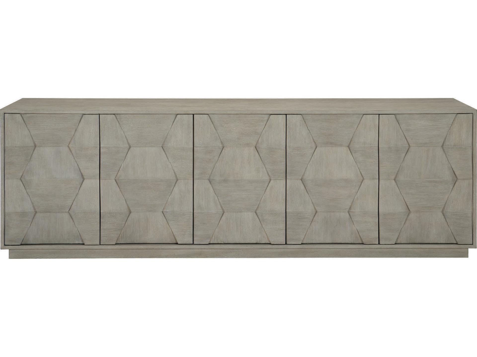 Linea Entertainment Credenza with 5 Push-to-Open Doors in Cerused Greige