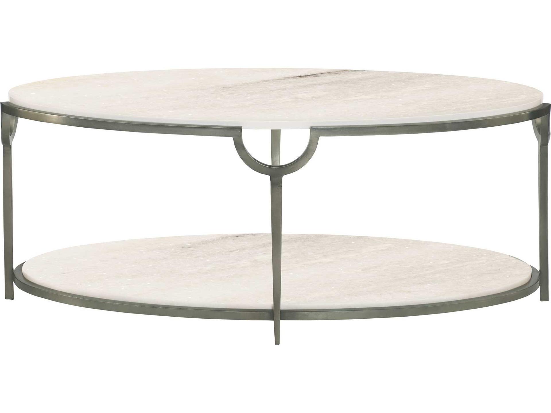 Morello Oval Coffee Table with Faux Carrara Marble Top and Oxidized Nickel Frame