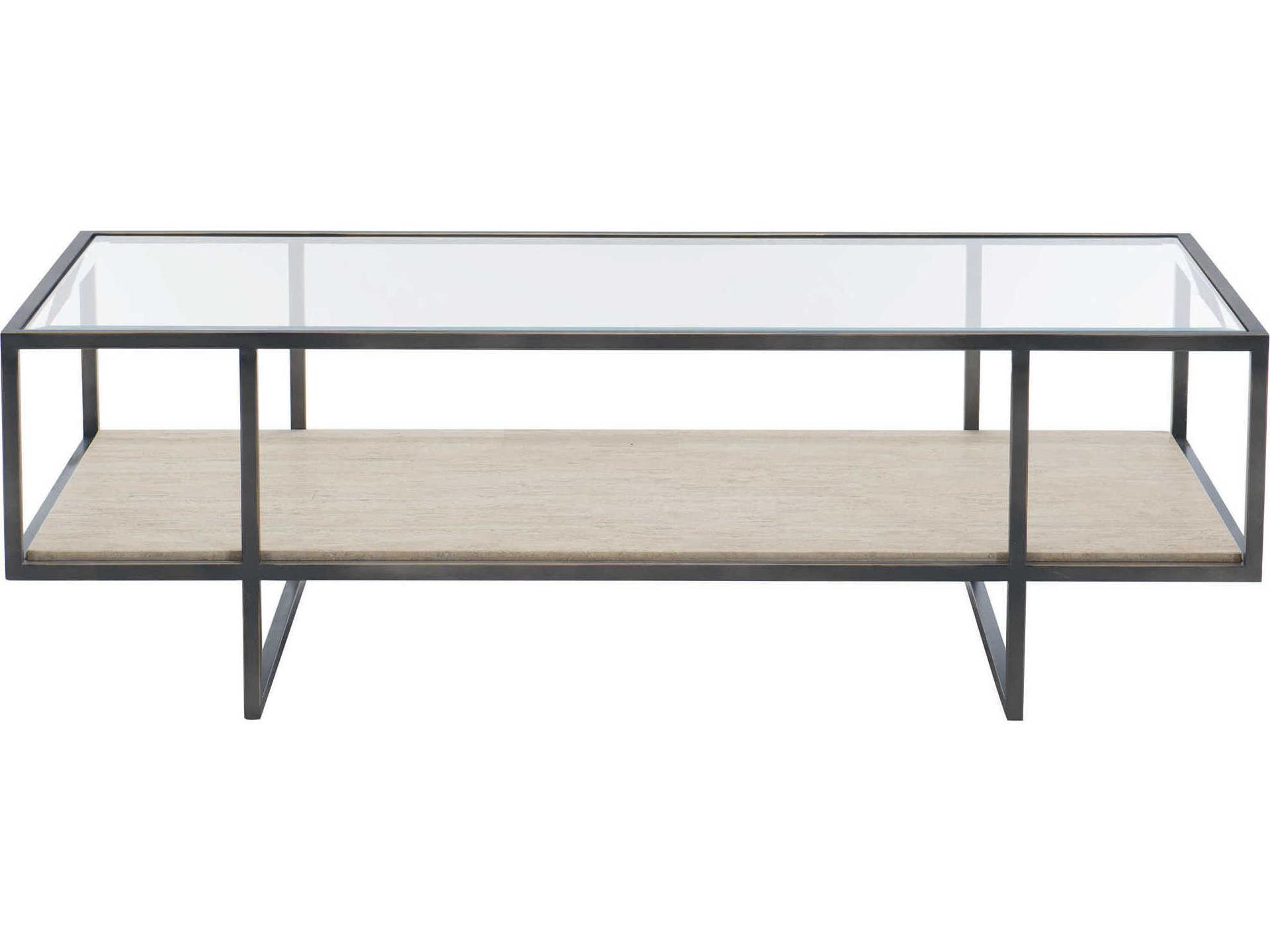 Harlow Rectangle Coffee Table Metal and Travertine Stone in Oil-Rubbed Bronze