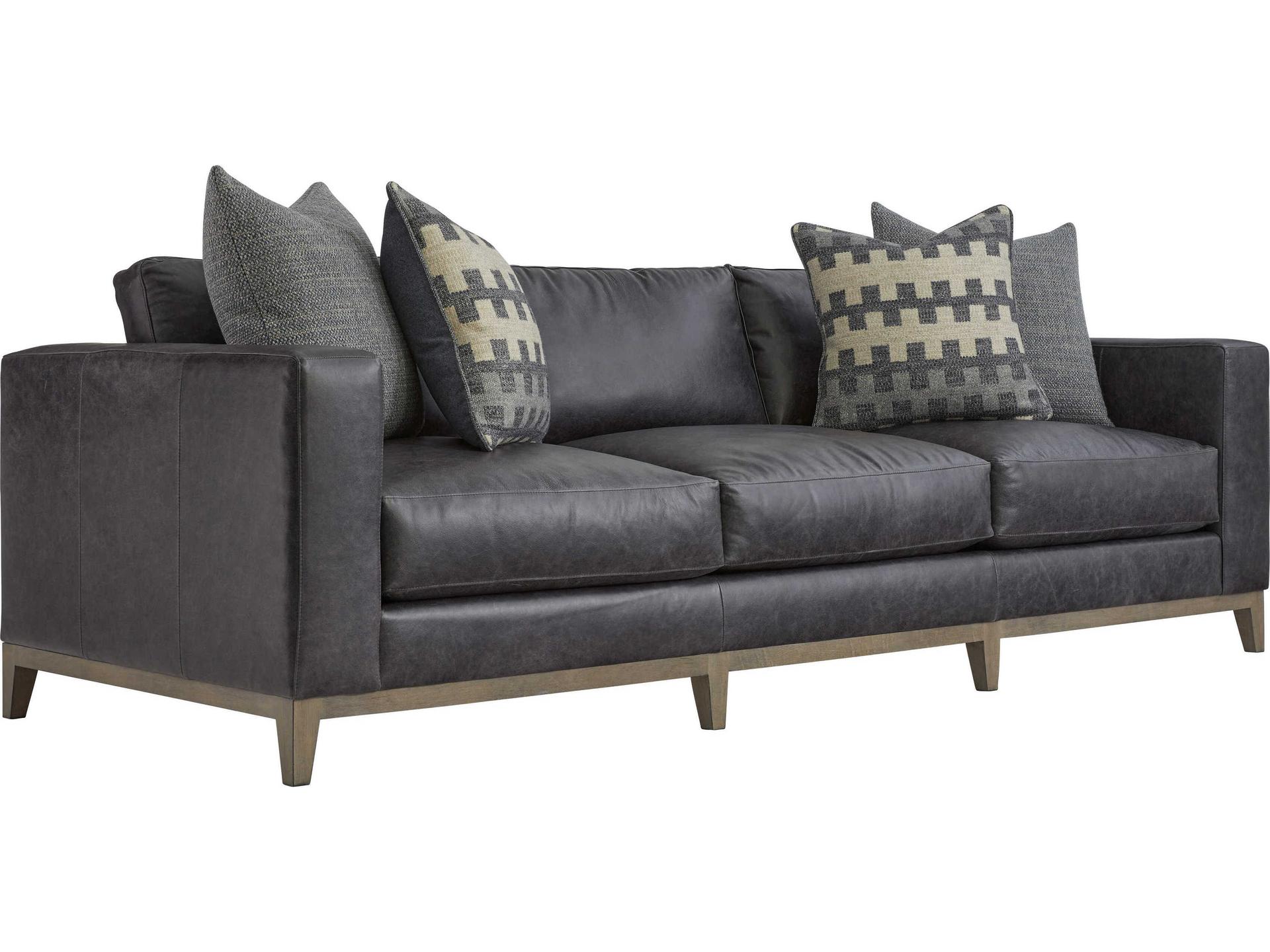 Noel 3-Seat Leather Sofa in Grey with Track Arms