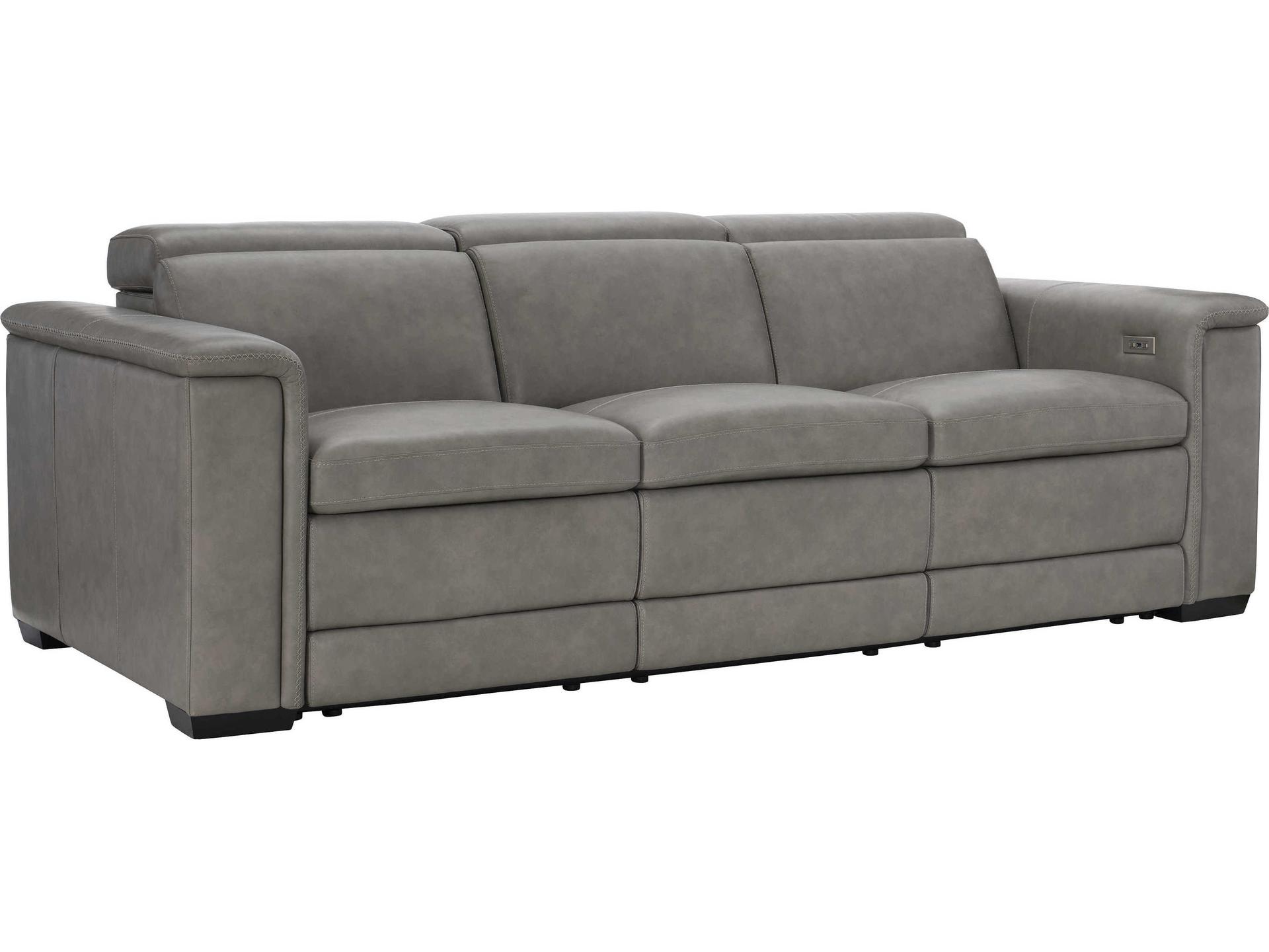 Living Lioni 3-Seat Power Reclining Leather Sofa with USB in Mocha