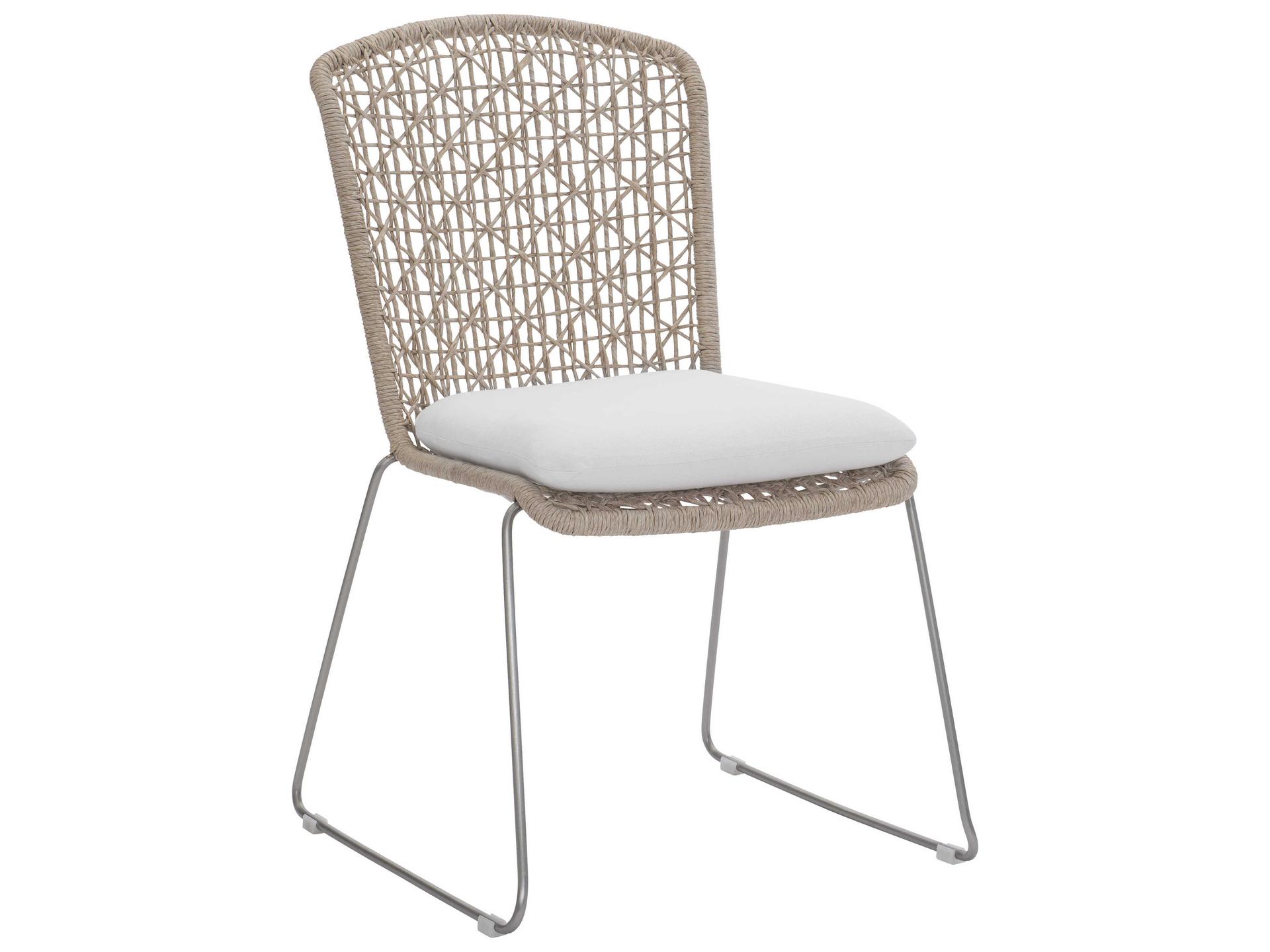 Bernhardt Exteriors Carmel Hazelnut / Stainless Steel Side Outdoor Dining Chair with Seat Pad