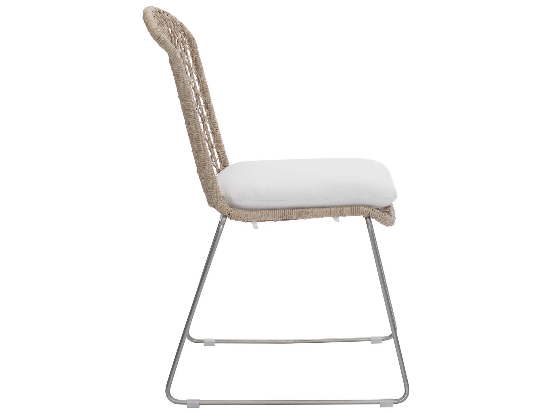 Bernhardt Exteriors Carmel Hazelnut / Stainless Steel Side Outdoor Dining Chair with Seat Pad