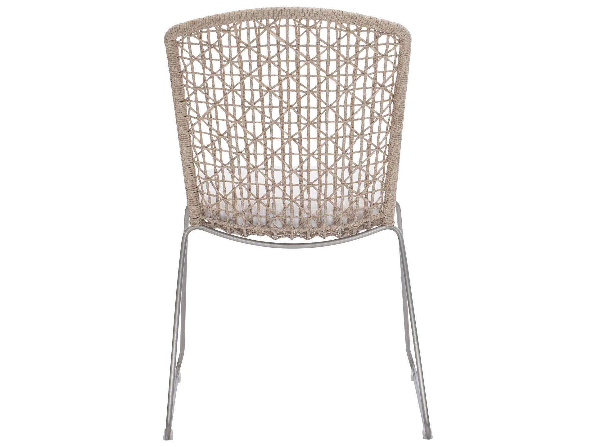 Bernhardt Exteriors Carmel Hazelnut / Stainless Steel Side Outdoor Dining Chair with Seat Pad