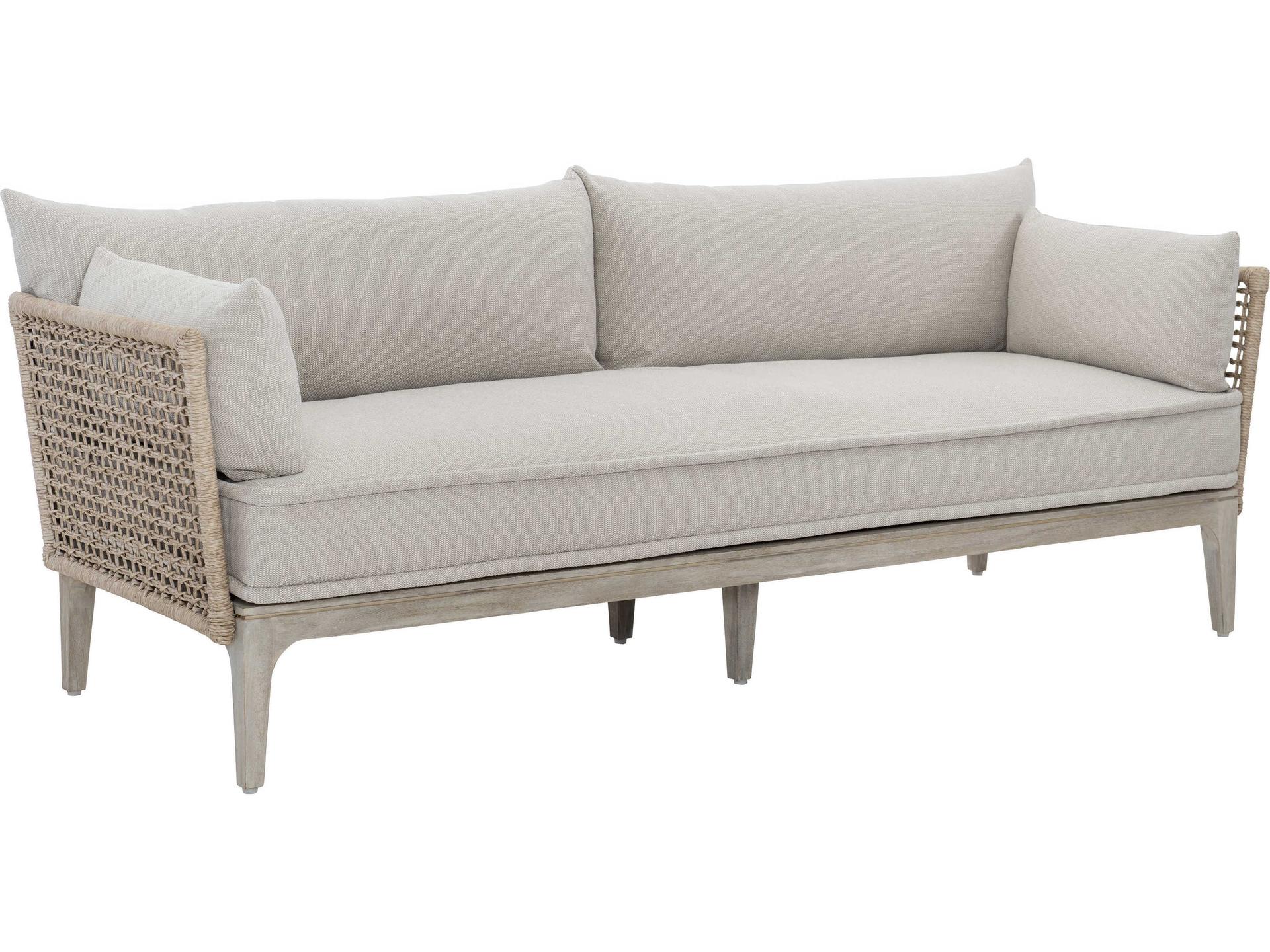 Catalonia Outdoor Sofa Sun Washed Teak and Hazelnut Wicker