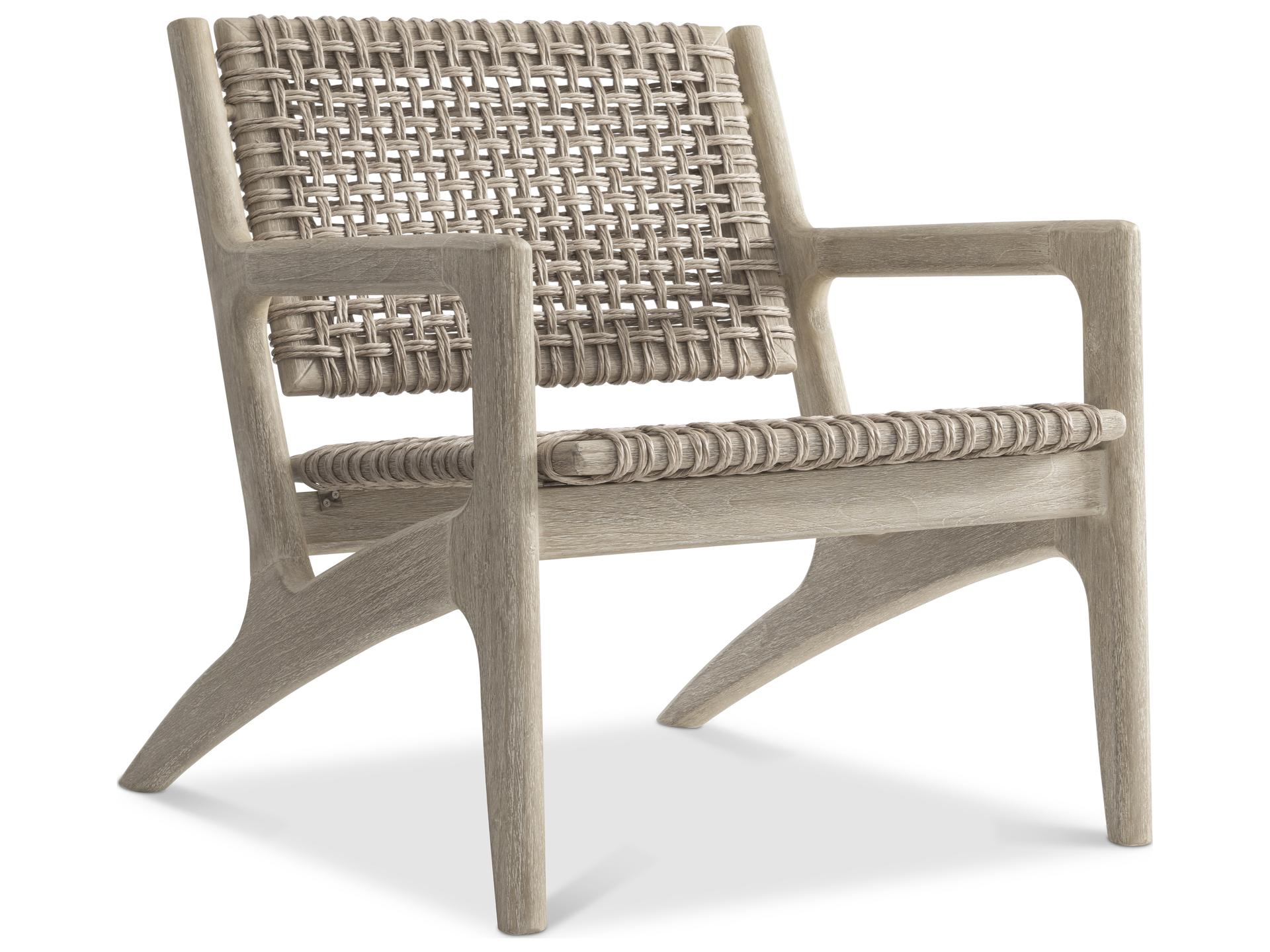 Atlas Teak and Wicker Outdoor Accent Chair in Sea Oat and Pampas
