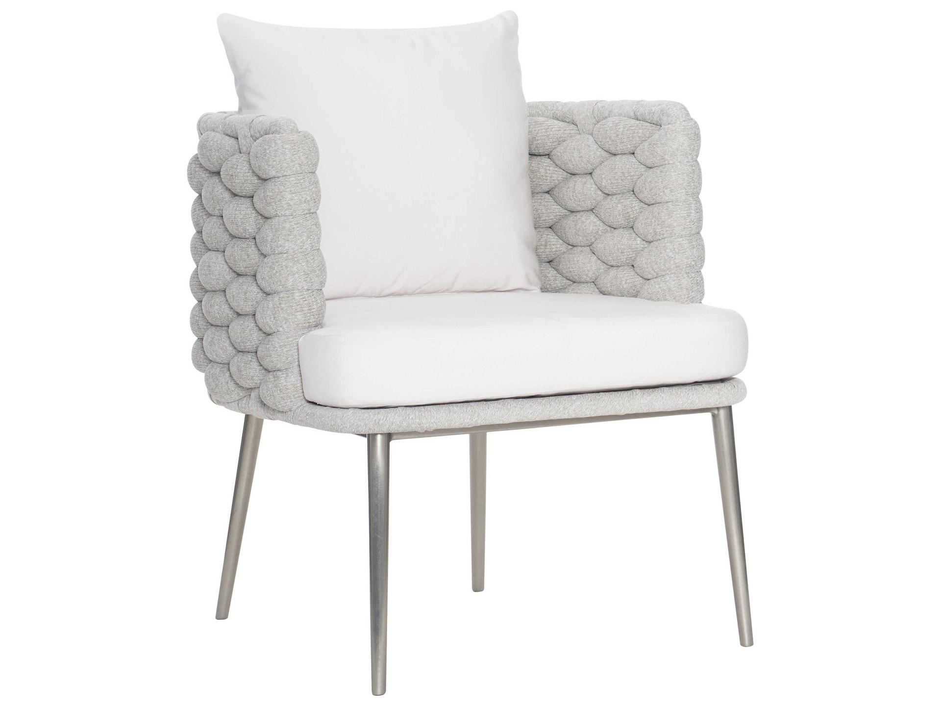 Bernhardt Exteriors Silver Mist Santa Cruz Arm Outdoor Dining Chair with Nordic Grey Cushion
