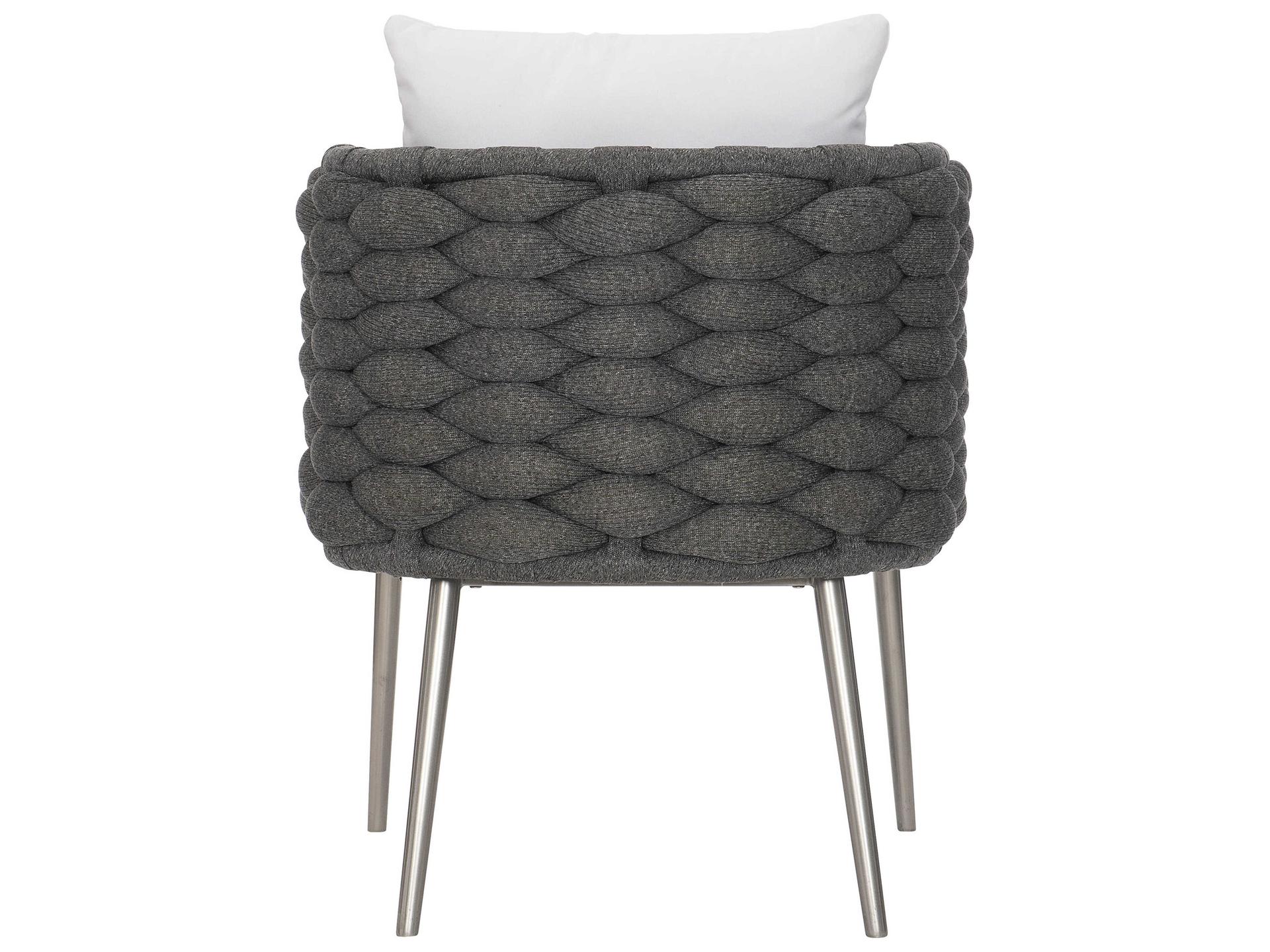 Bernhardt Exteriors Cadet Gray / Silver Mist Santa Cruz Arm Outdoor Patio Dining Chair with Cushion