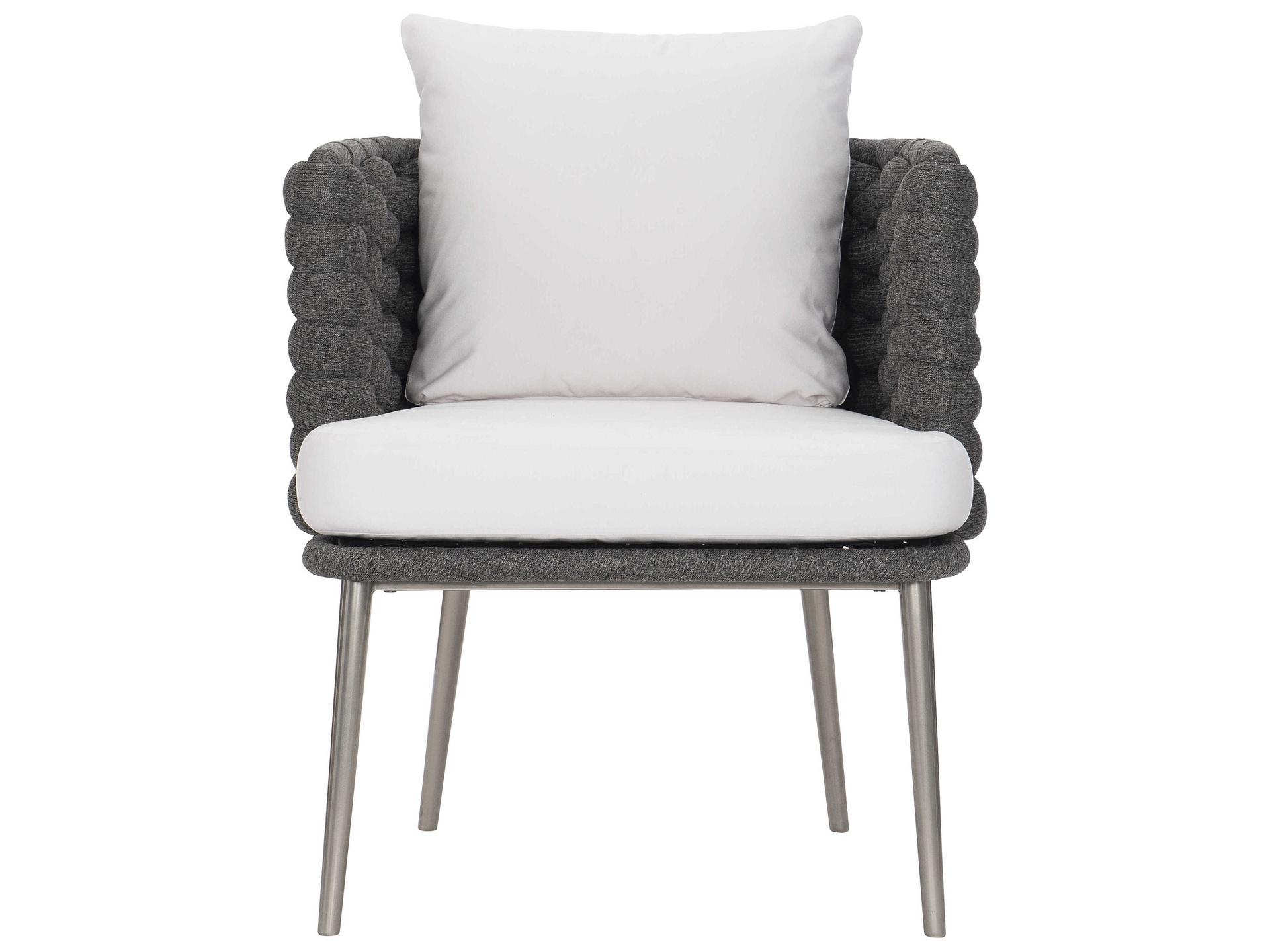 Bernhardt Exteriors Cadet Gray / Silver Mist Santa Cruz Arm Outdoor Patio Dining Chair with Cushion