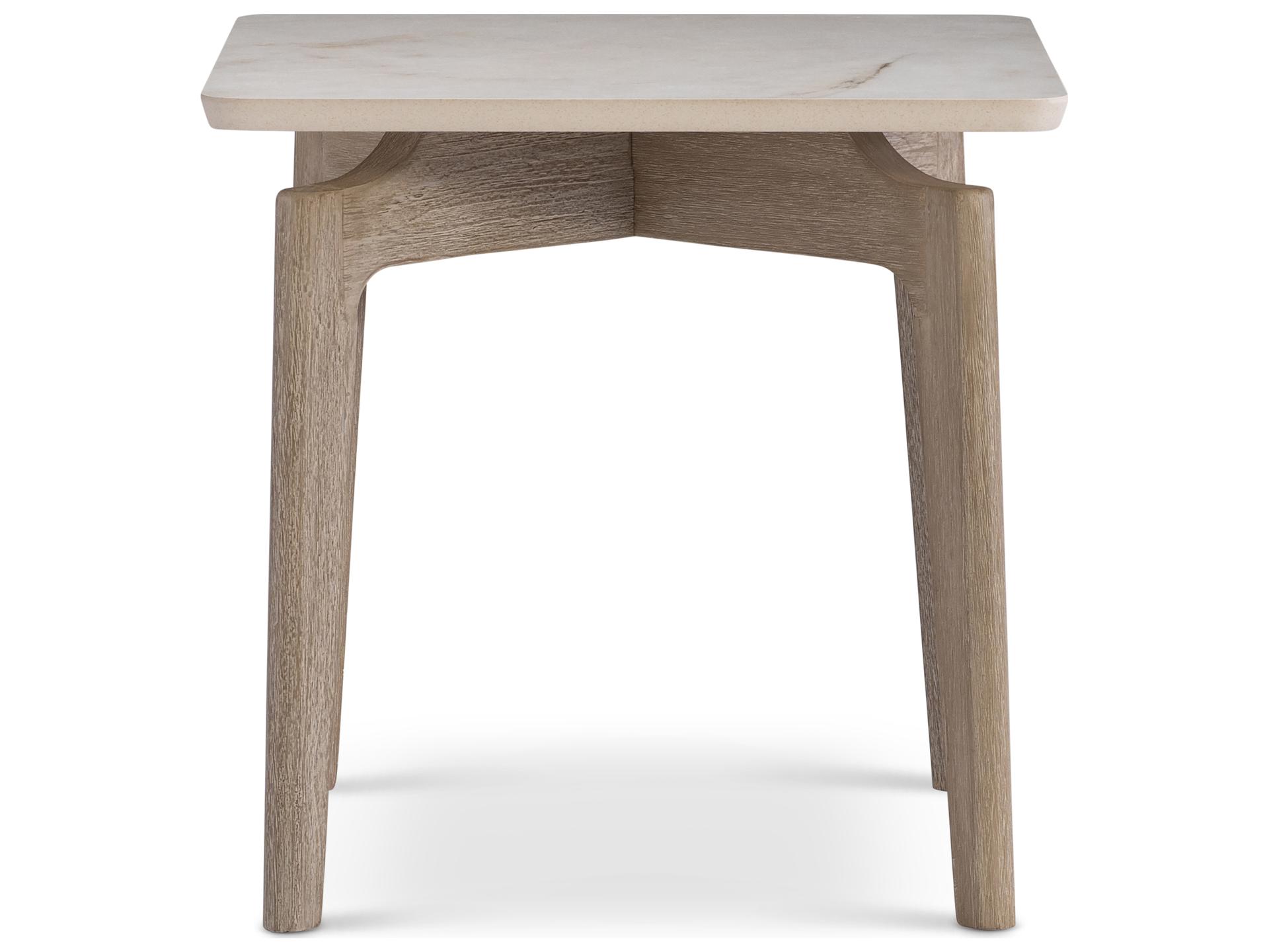 Aurora Square Outdoor End Table with Honed Stone Top and Teak Base