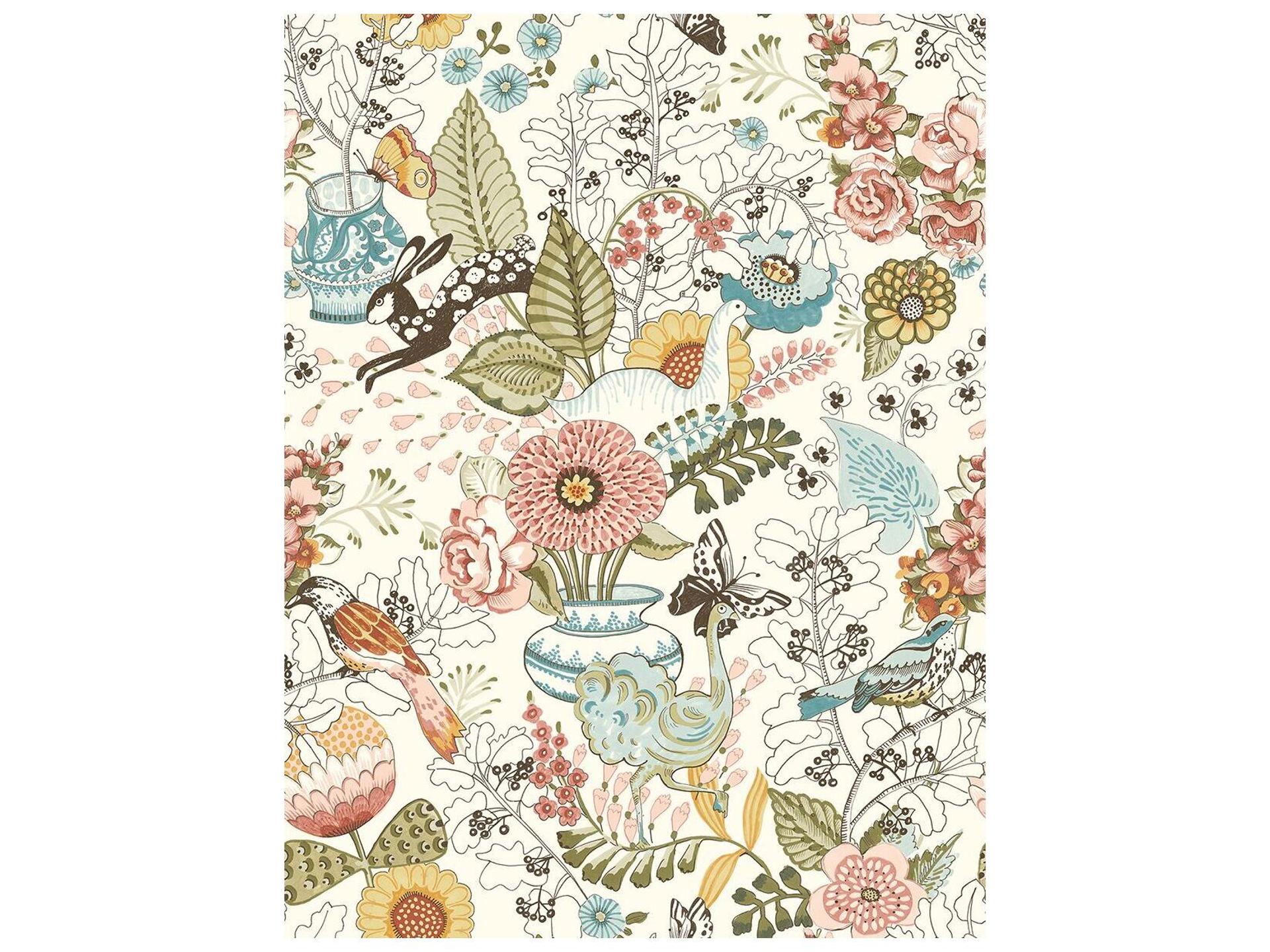 Whimsy Pink Fauna Wallpaper Unpasted Non Woven with Animals