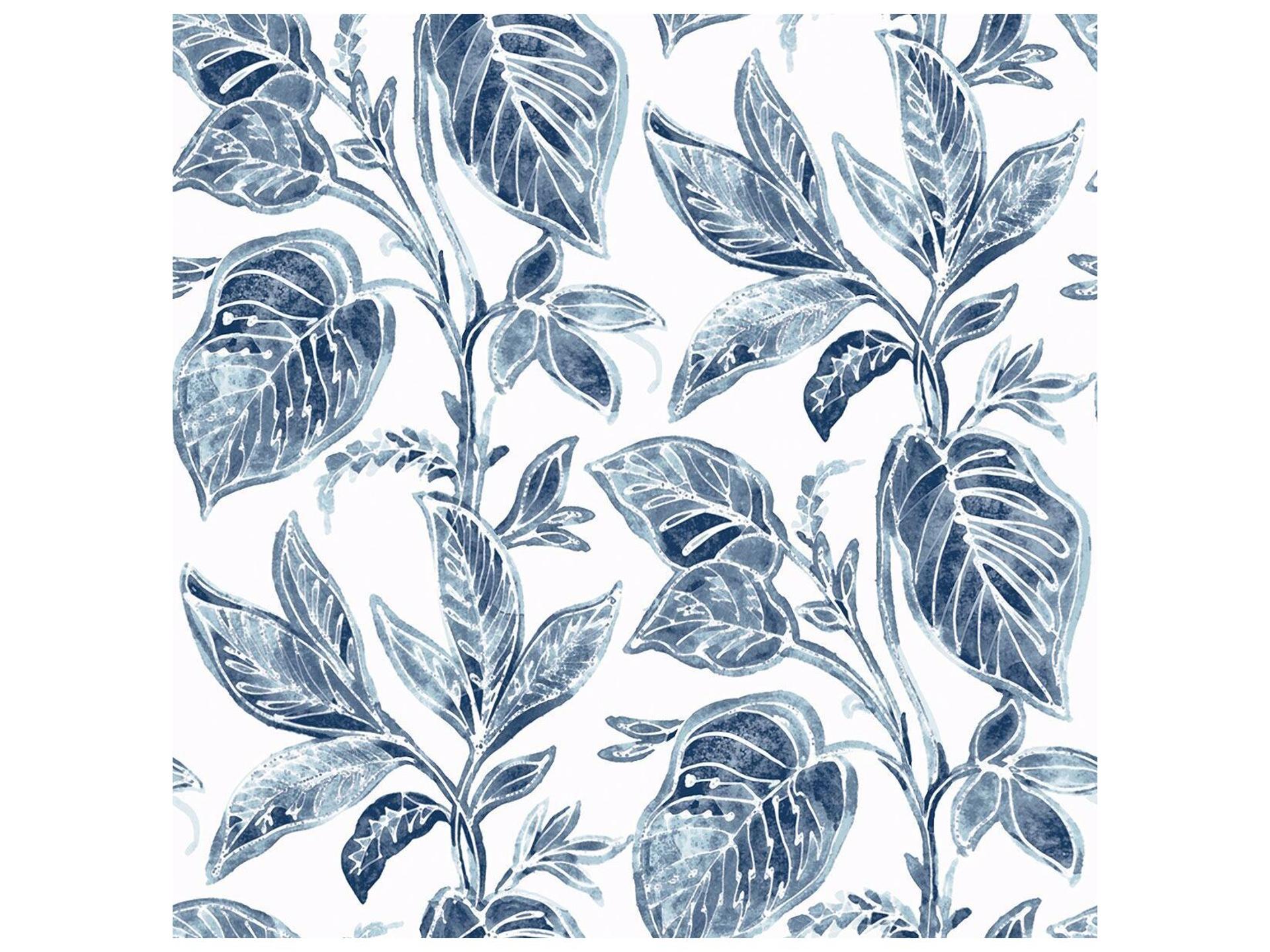Mangrove Blue Botanical Leaf Wallpaper Prepasted