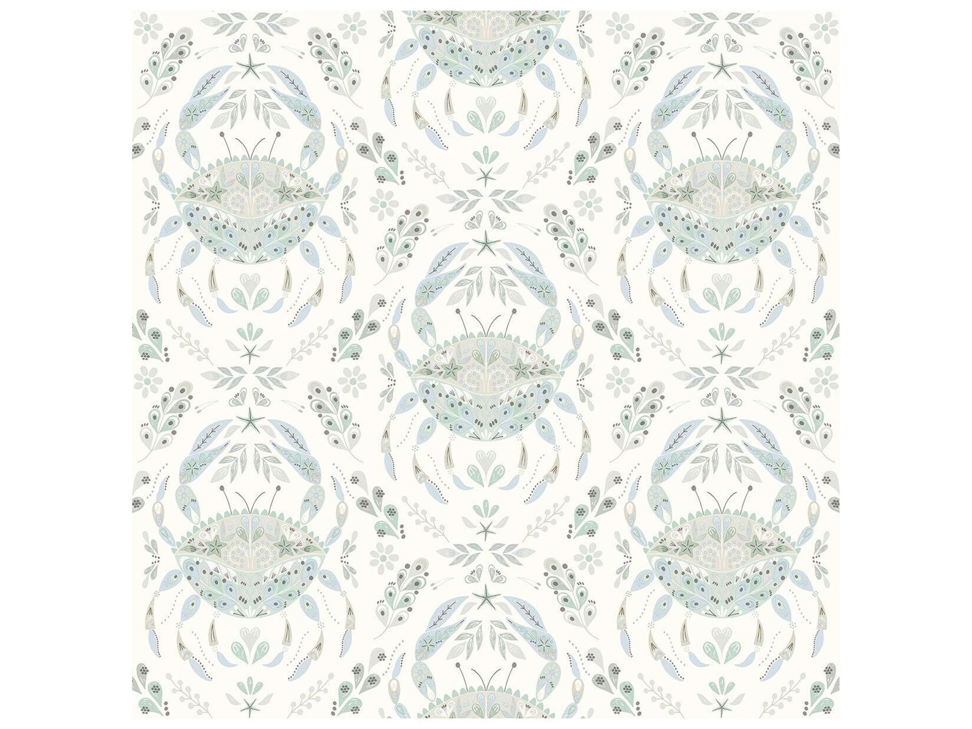 Annapolis Teal Crustation Coastal Crab Wallpaper