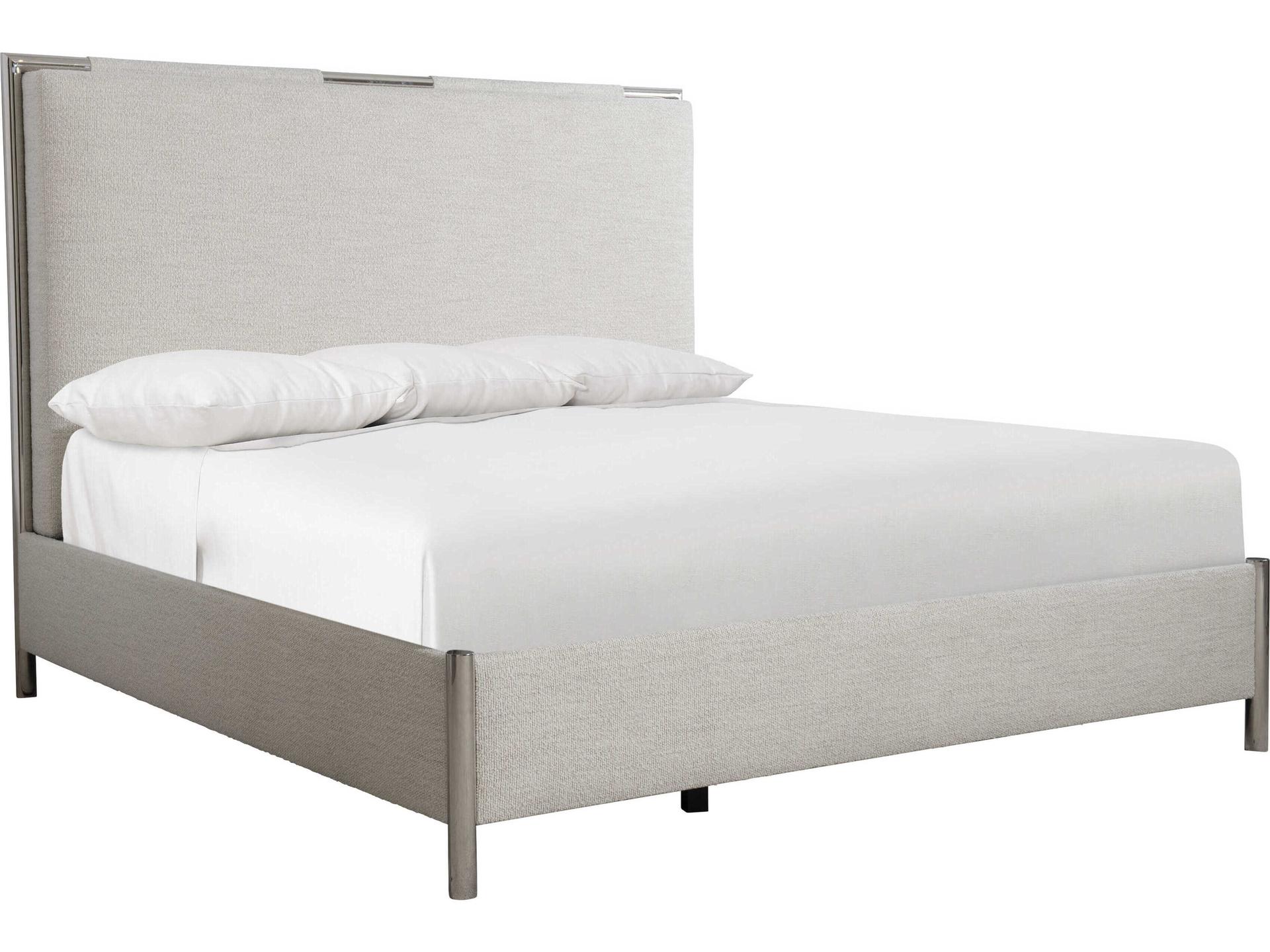 Modulum Polished Stainless Steel White Upholstered Queen Panel Bed