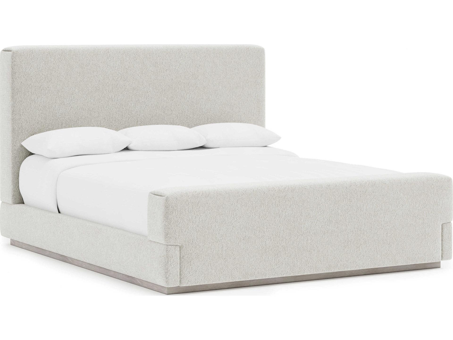 Tempo Beige Oak Wood Upholstered King Panel Bed