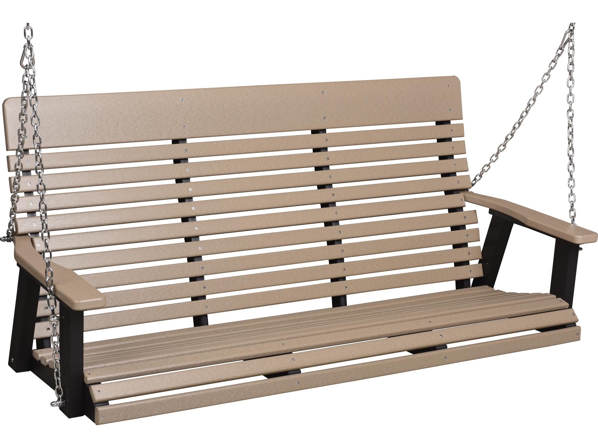 Casual Back Recycled Plastic Three Seat Patio Swing in Stainless Chains