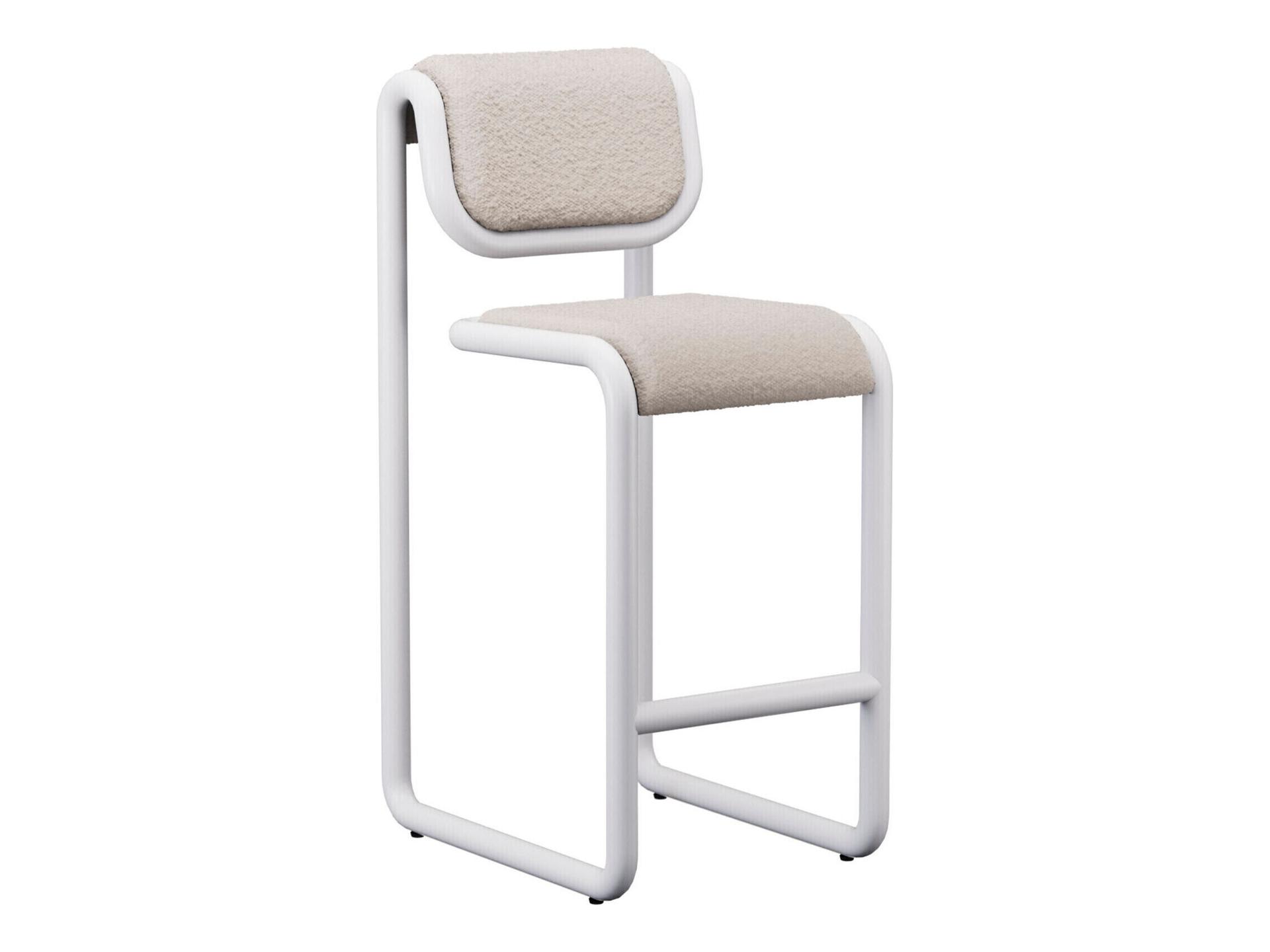 Tube White Frame With Boucle Fabric Upholstered Plywood Bar Stool