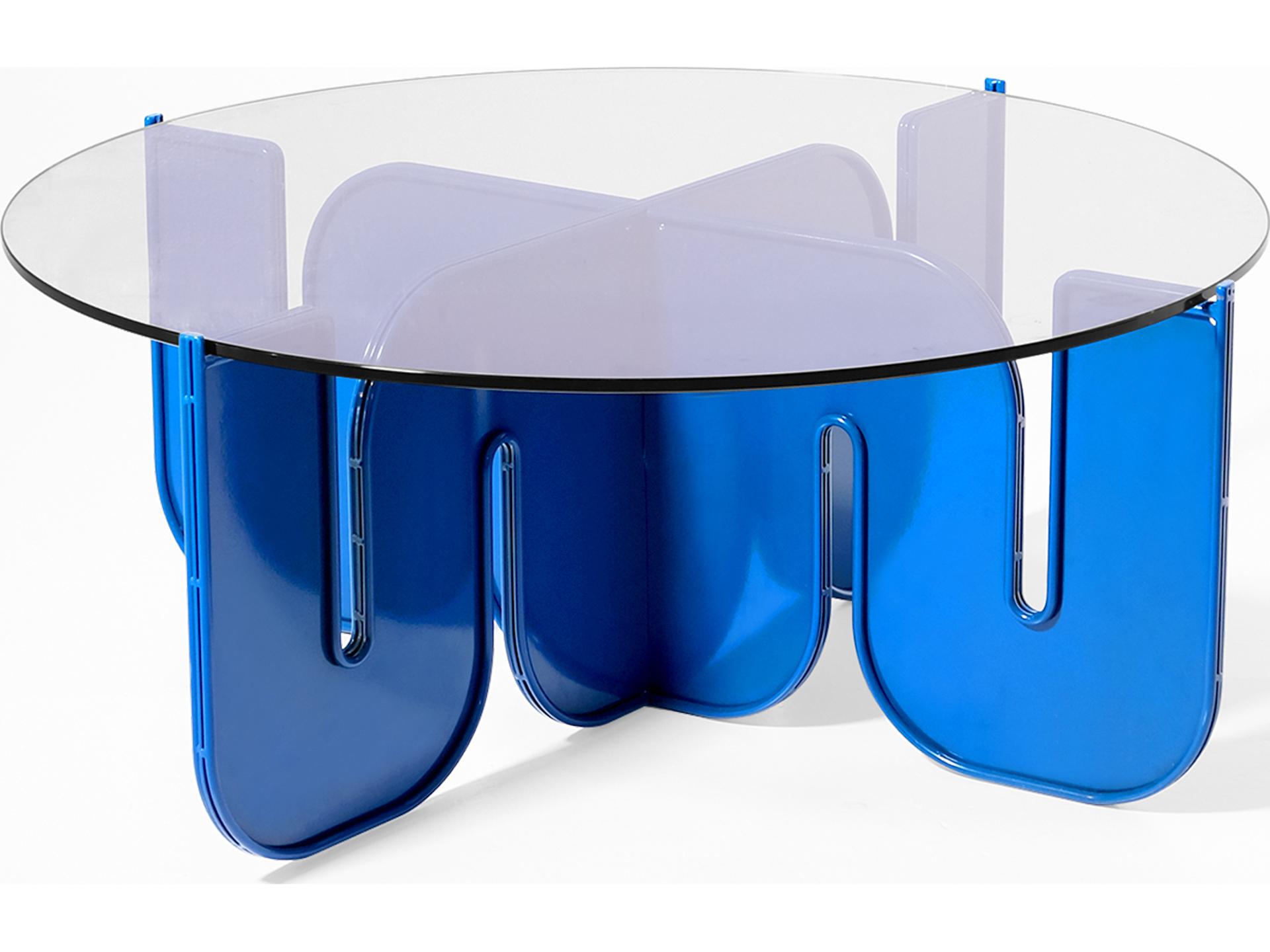 Bend Goods Wave Collection Round Coffee Table in Electric Blue Resin