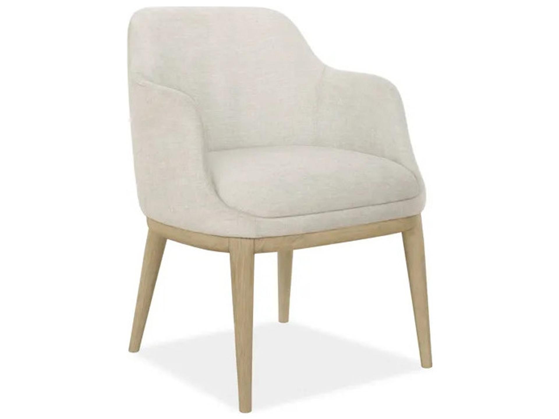 Furniture Randall Oak Wood Upholstered Dining Armchair in Natural Oak and Beach Fabric