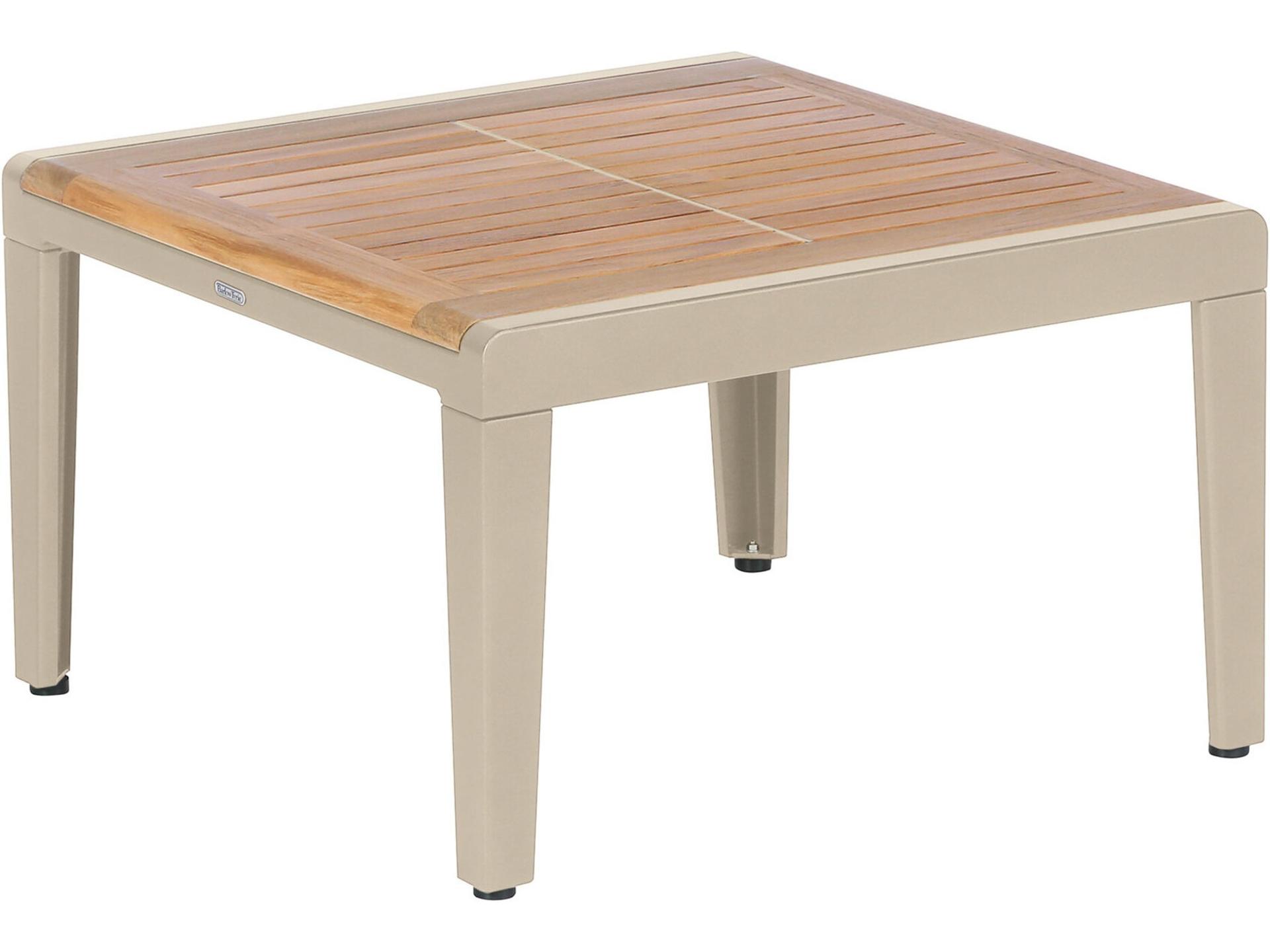 Aura Square Coffee Table - Champagne Powder-Coated Aluminum - Natural Teak