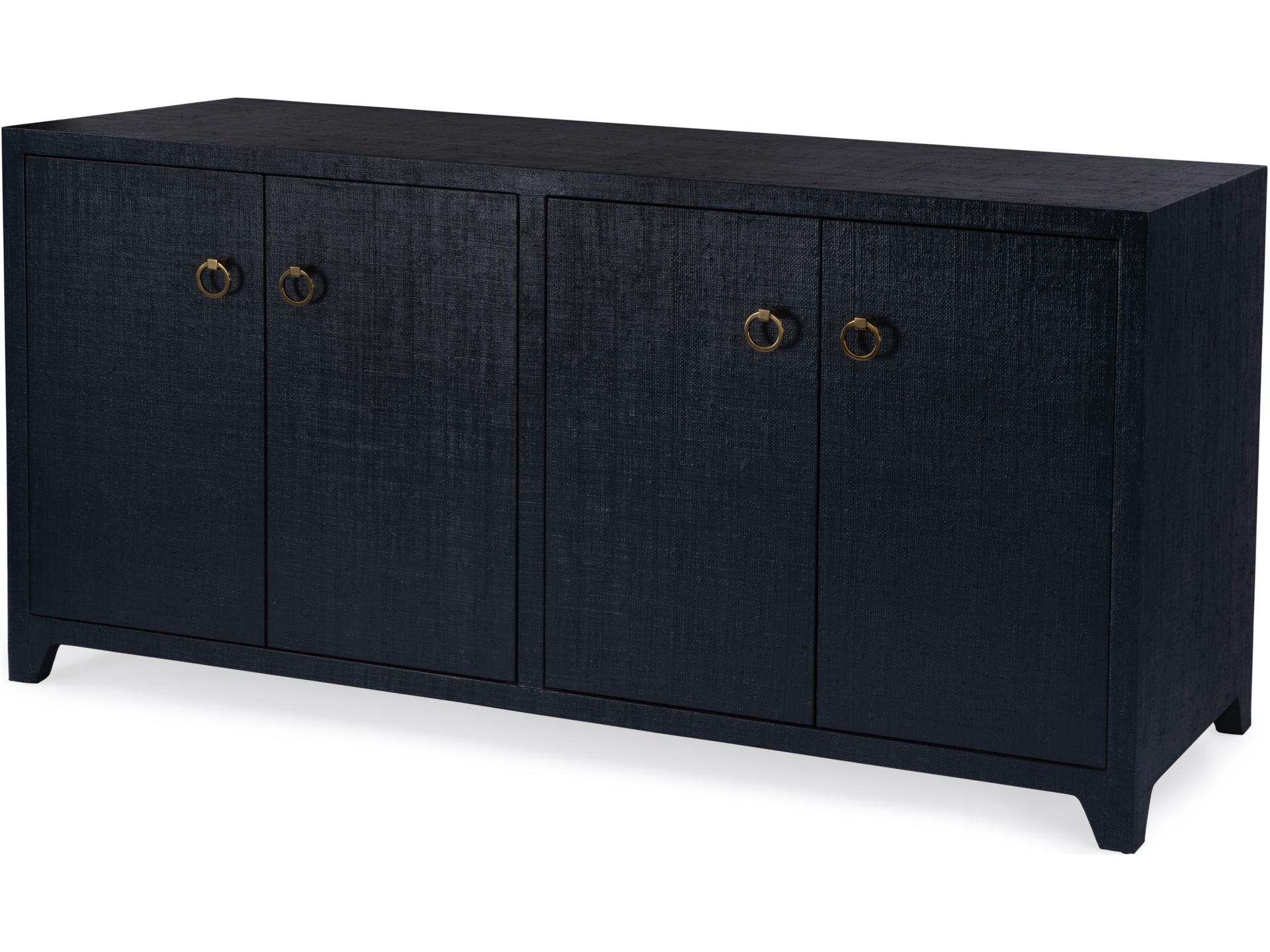 Bar Harbor 4-Door Saguran Raffia Sideboard in Navy Blue
