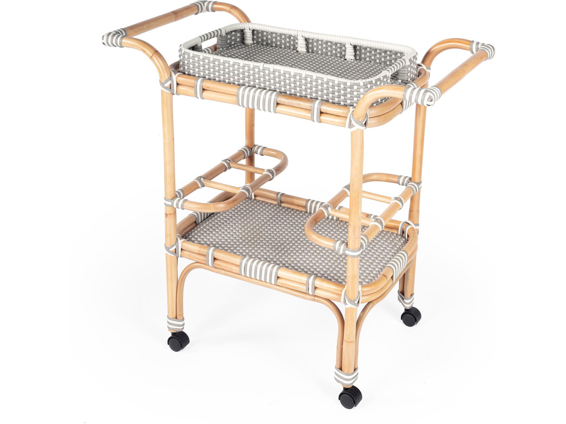 Butler Specialty Company Selena Rectangular Rattan Bar Cart in Gray and White