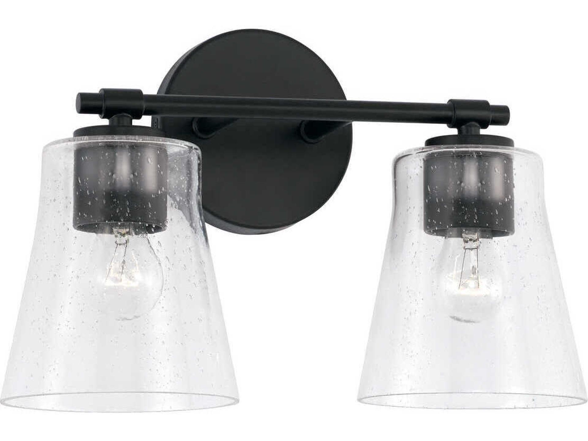 Baker 2-Light Vanity Sconce in Matte Black with Clear Seeded Glass