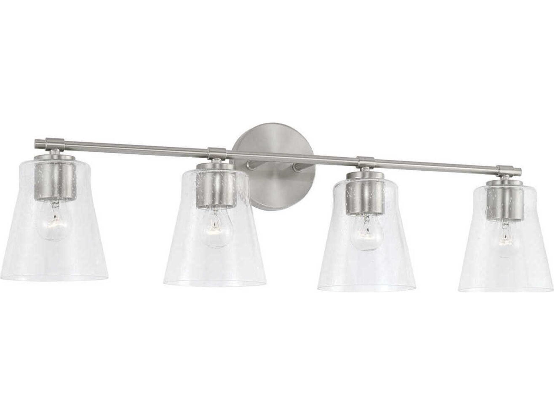 Baker 4-Light Bathroom Vanity Light in Brushed Nickel with Clear Seeded Glass