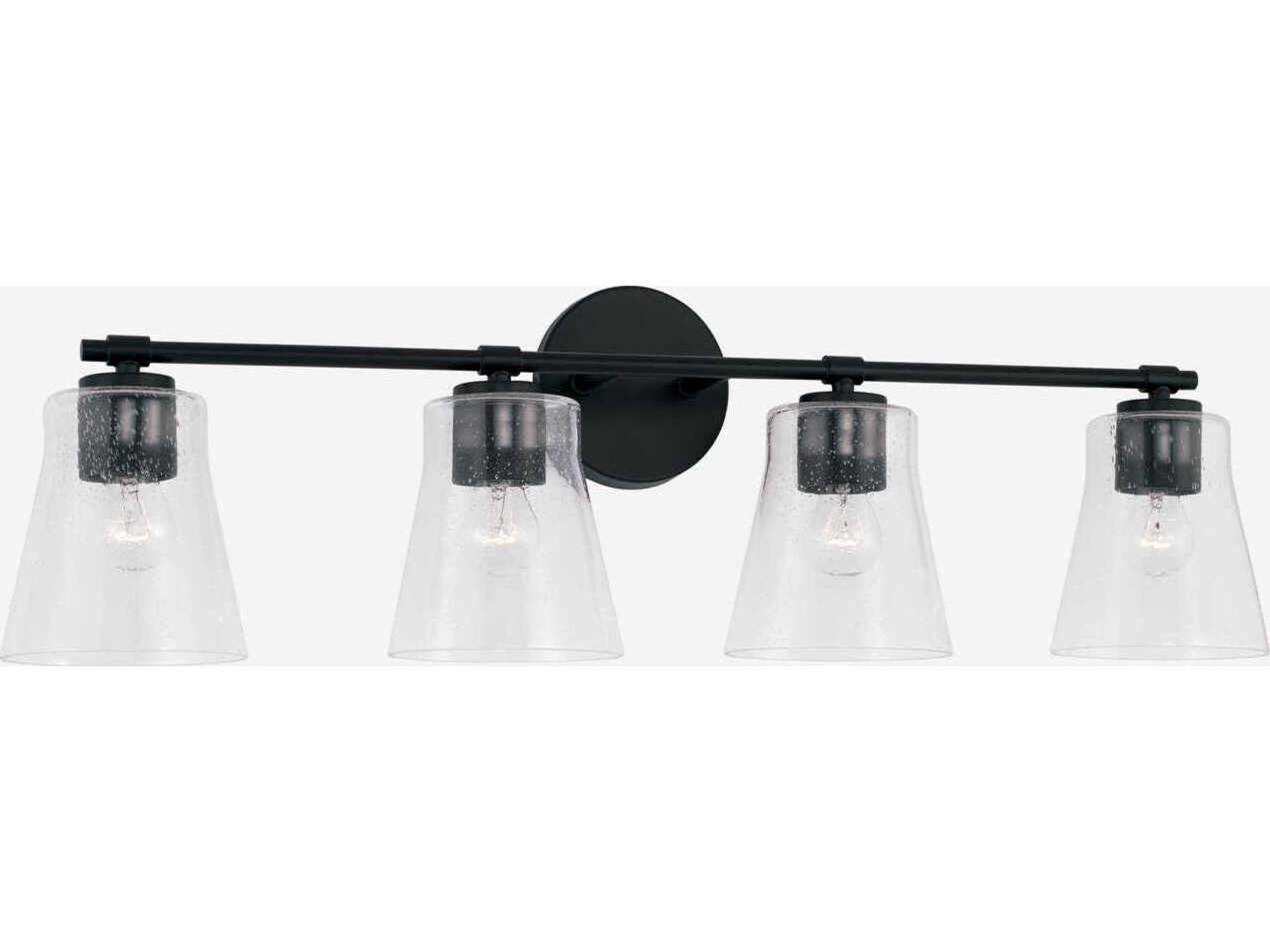 Baker 4-Light Bathroom Vanity Light in Matte Black with Clear Seeded Glass