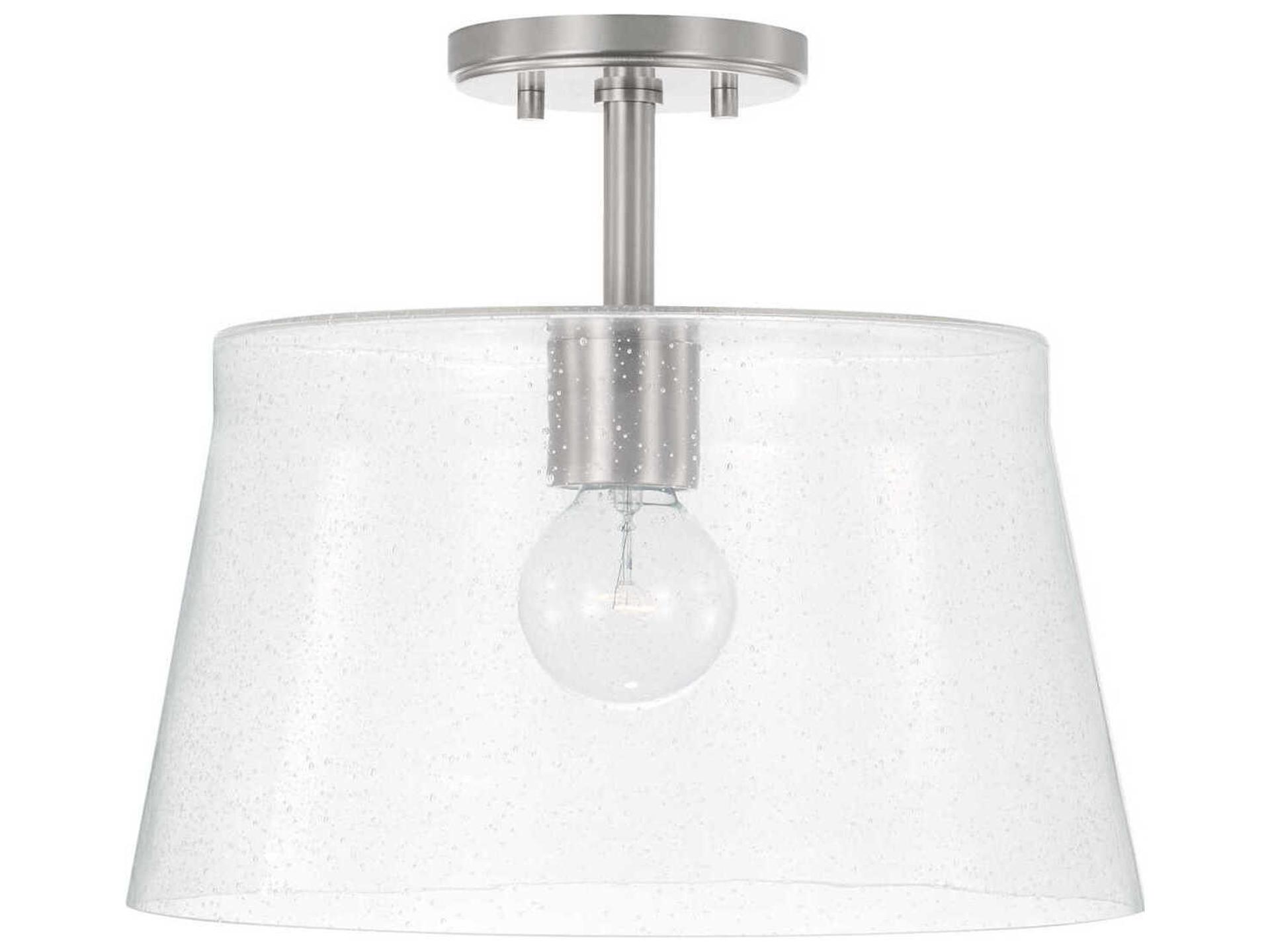 Baker 1-Light Dual Mount Pendant in Brushed Nickel with Clear Seeded Glass