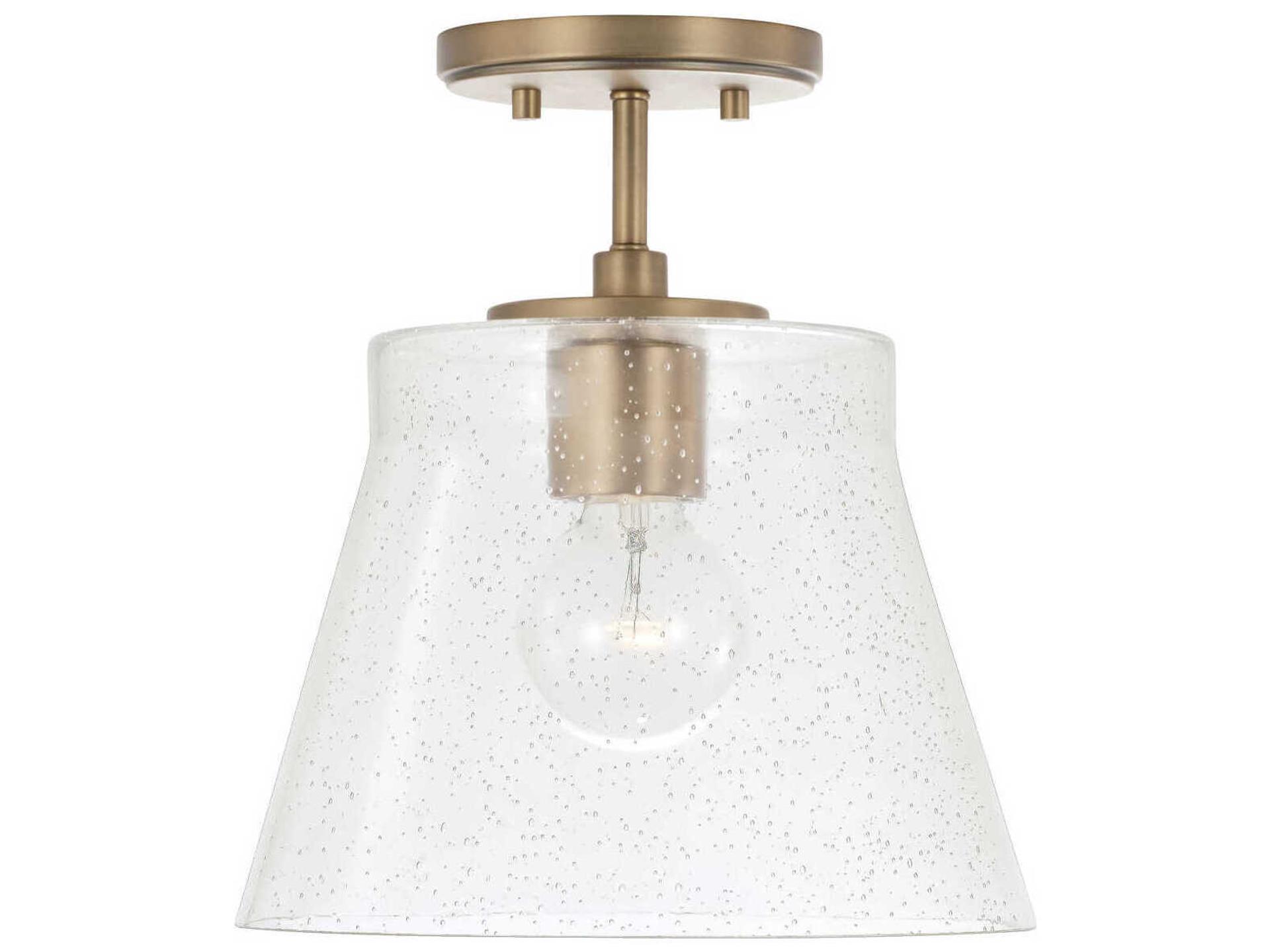 Baker 1-Light Aged Brass Tapered Seeded Glass Pendant Light