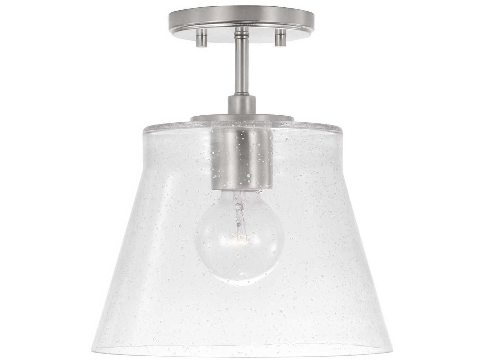 Baker 1-Light Brushed Nickel Convertible Pendant Light with Clear Seeded Glass