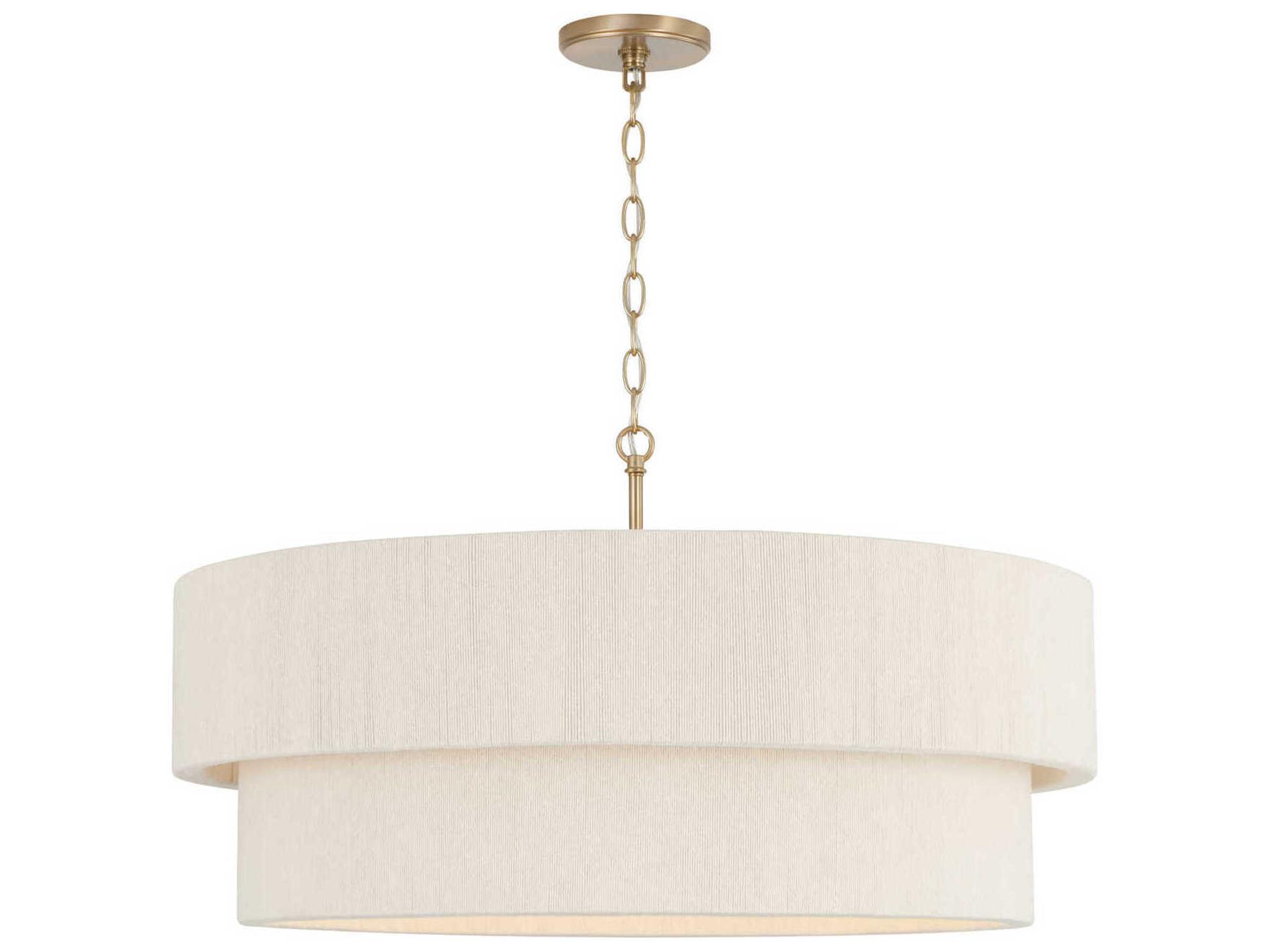 Delaney 4-Light Drum Pendant Light in Matte Brass with Bleached Natural Rope